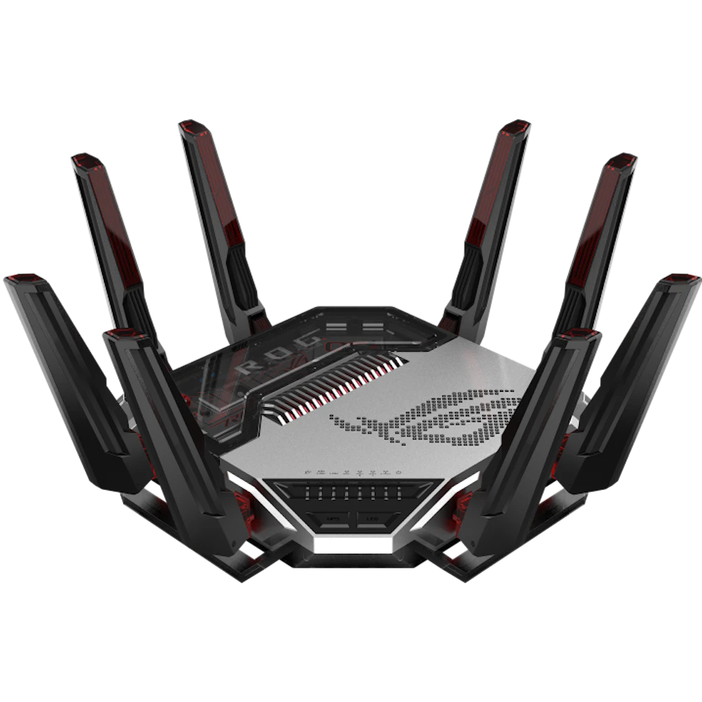 A large main feature product image of ASUS ROG Rapture GT‑BN98 Wi-Fi 8 Quad-Band AiMesh Router