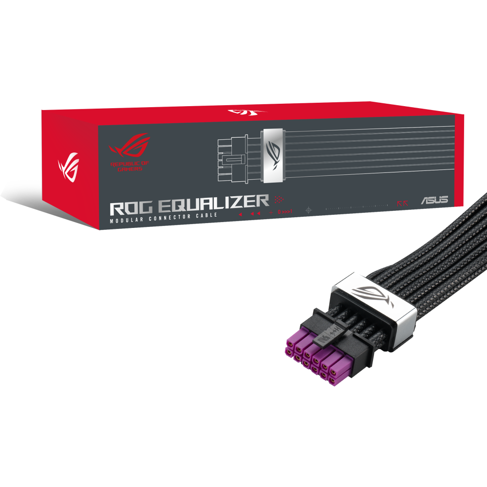 A large main feature product image of ASUS ROG Equalizer 12VHPWR Sleeved Cable - Black