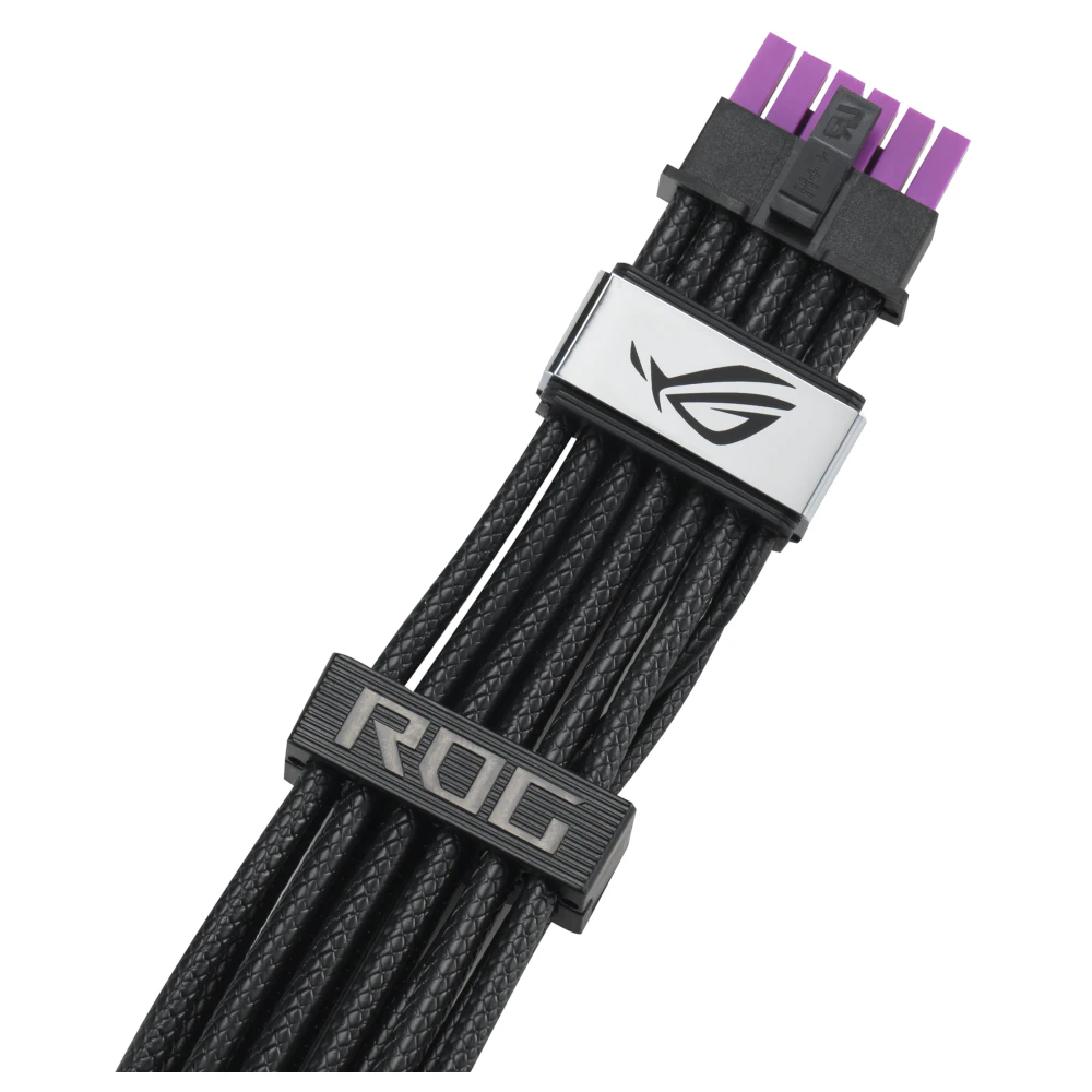 A large main feature product image of ASUS ROG Equalizer 12VHPWR Sleeved Cable - Black