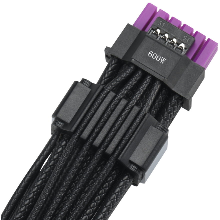 A large main feature product image of ASUS ROG Equalizer 12VHPWR Sleeved Cable - Black