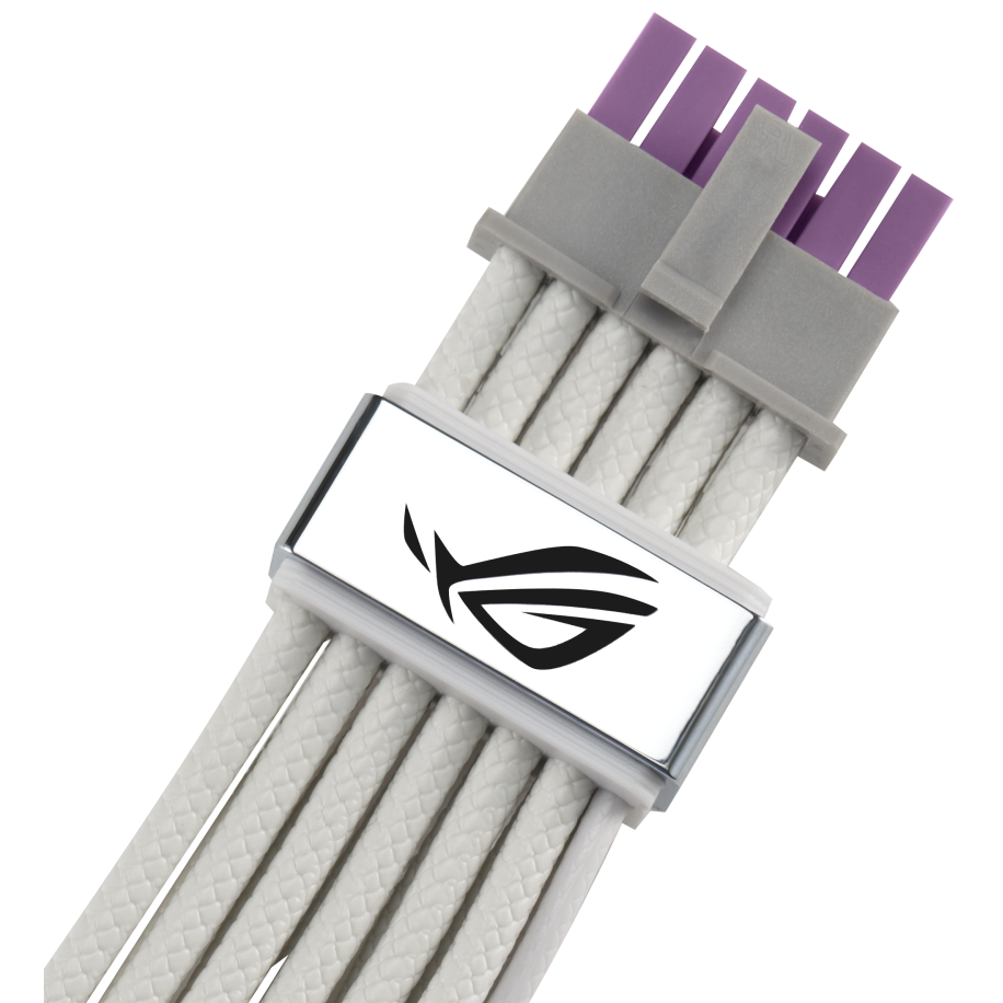 A large main feature product image of ASUS ROG Equalizer 12VHPWR Sleeved Cable - White