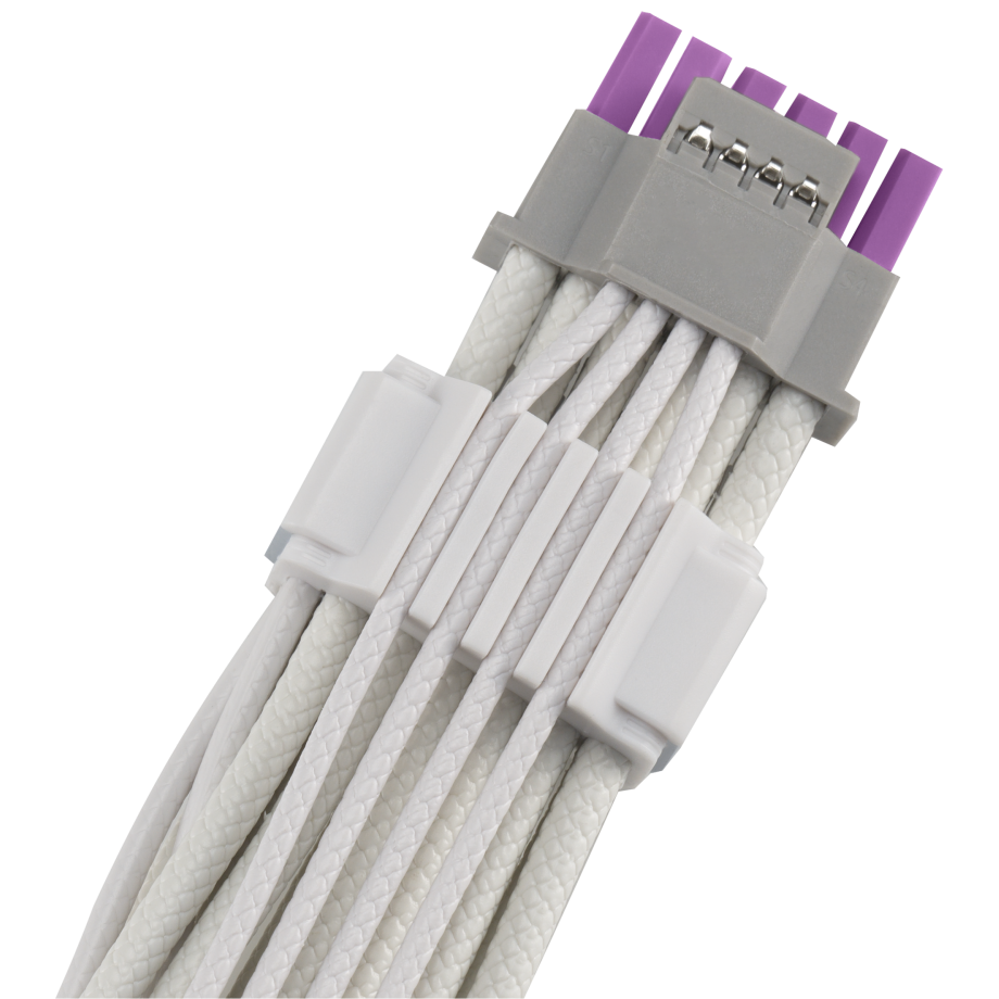 A large main feature product image of ASUS ROG Equalizer 12VHPWR Sleeved Cable - White