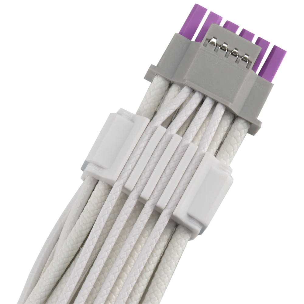 A large main feature product image of ASUS ROG Equalizer 12VHPWR Sleeved Cable - White