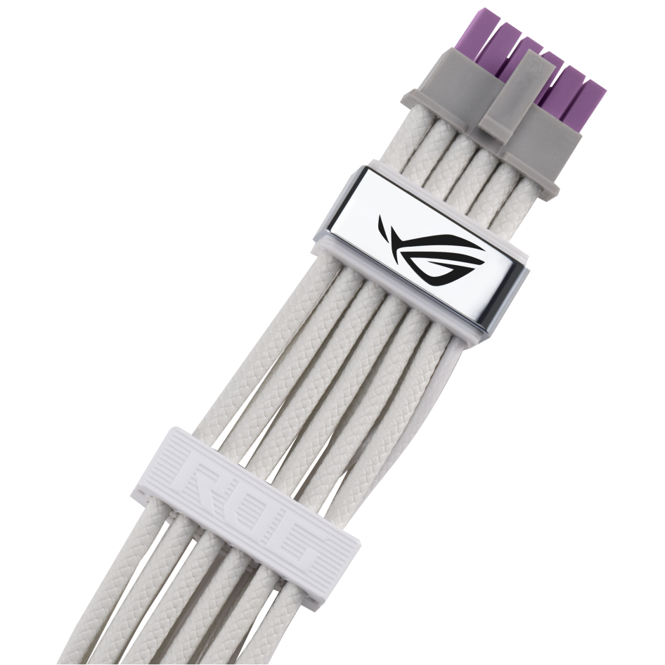 A large main feature product image of ASUS ROG Equalizer 12VHPWR Sleeved Cable - White