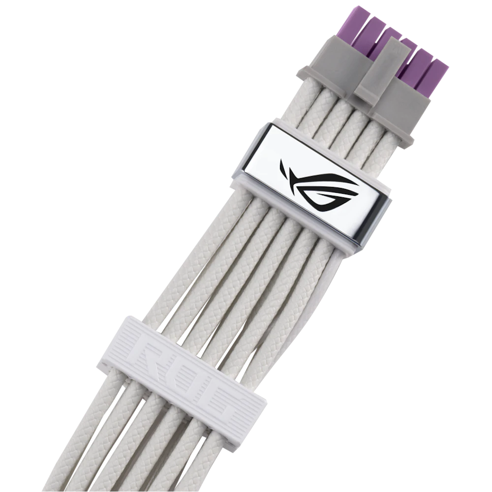 A large main feature product image of ASUS ROG Equalizer 12VHPWR Sleeved Cable - White