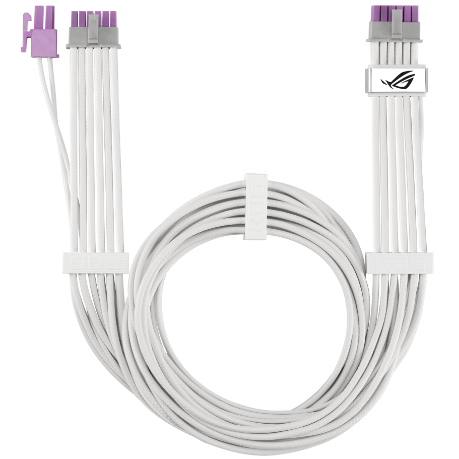 A large main feature product image of ASUS ROG Equalizer 12VHPWR Sleeved Cable - White
