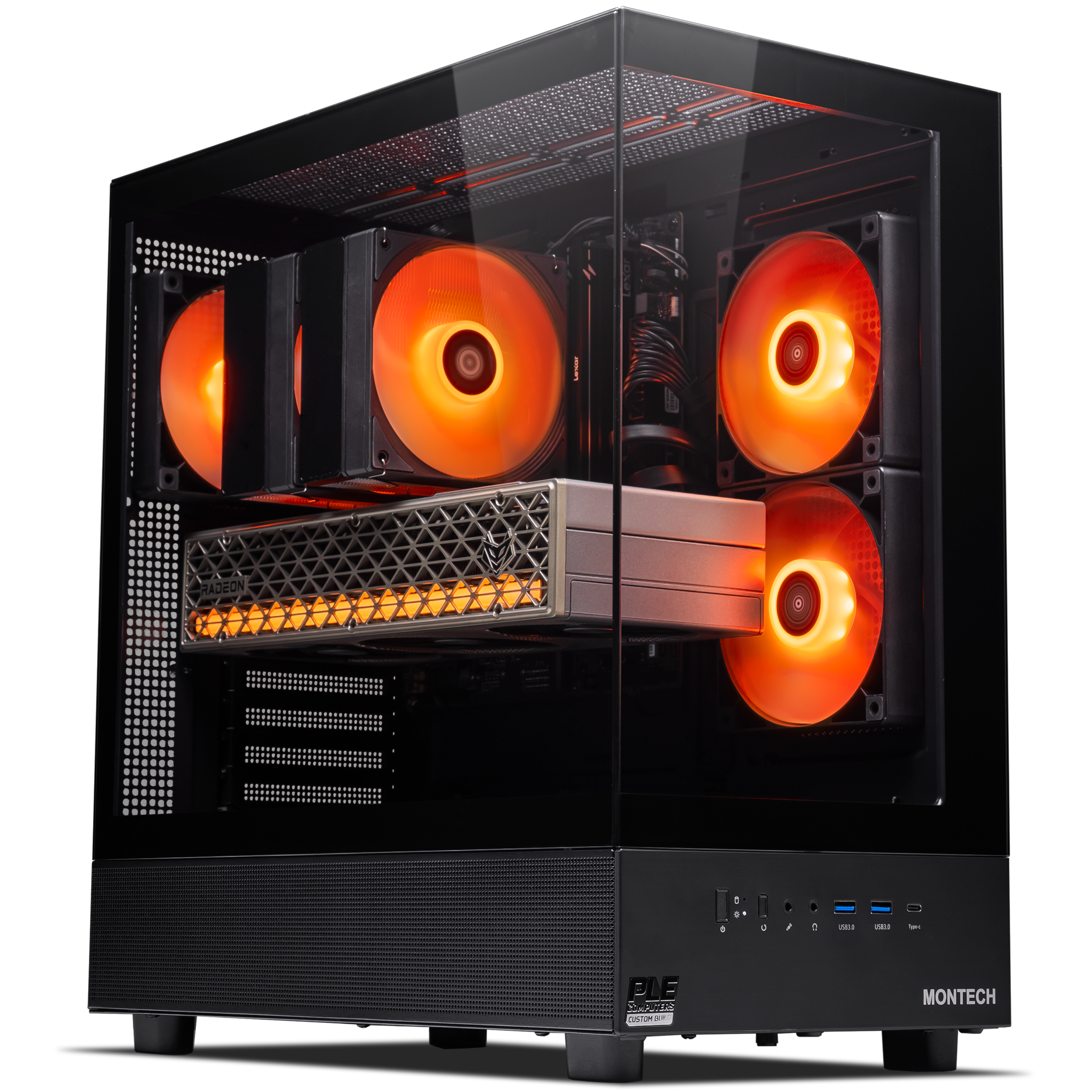 A large main feature product image of PLE Dawn RX 9070XT Prebuilt Ready To Go Gaming PC
