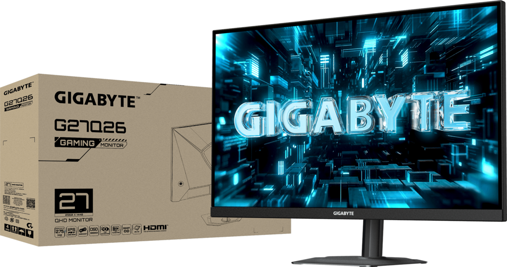 A large main feature product image of Gigabyte G27Q26 - 27" 1440p 260Hz/275Hz SuperSpeed IPS Gaming Monitor