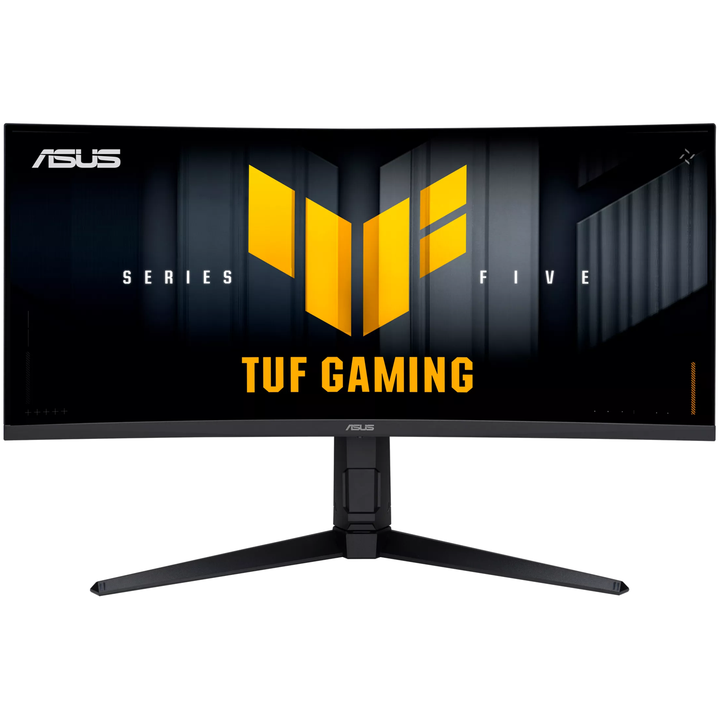 A large main feature product image of ASUS TUF Gaming VG34WQL5A - 34" Curved 1440p 200Hz / 720p 400Hz Dual Mode 0.5ms Fast VA Gaming Monitor