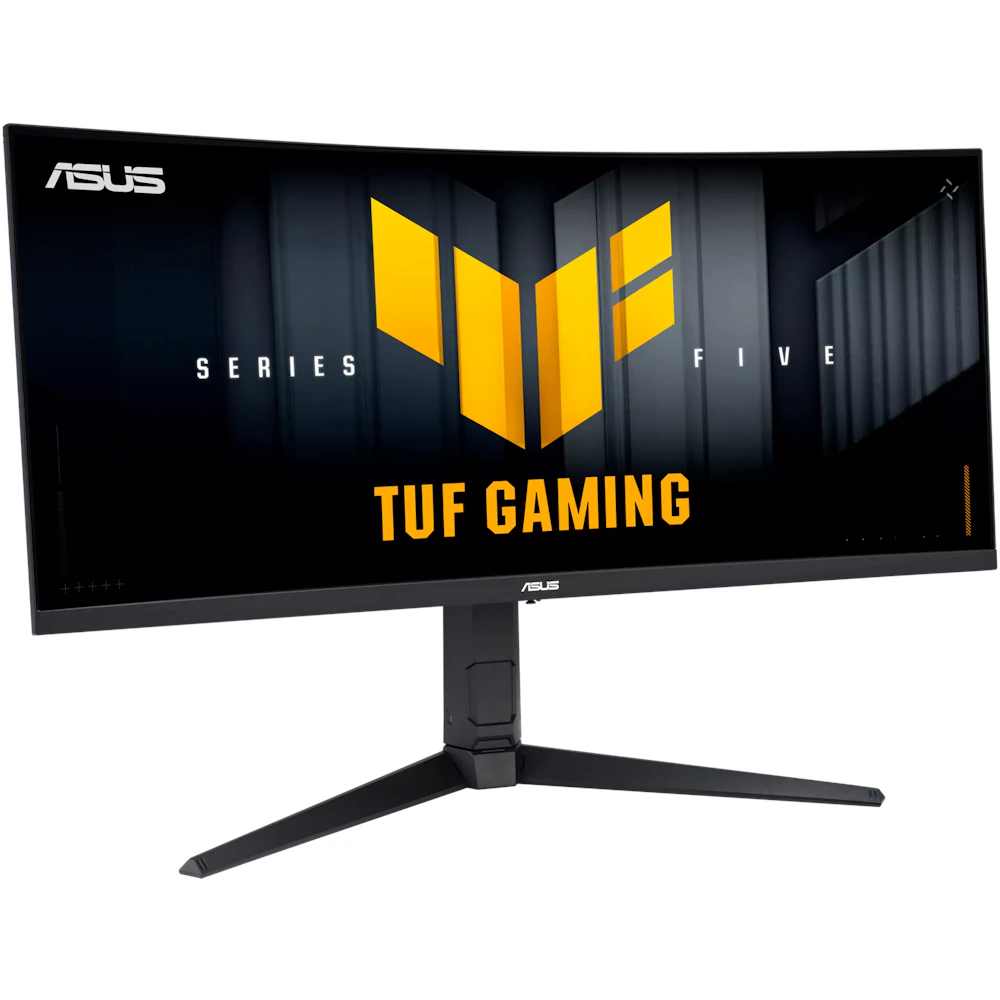 A large main feature product image of ASUS TUF Gaming VG34WQL5A - 34" Curved 1440p 200Hz / 720p 400Hz Dual Mode 0.5ms Fast VA Gaming Monitor