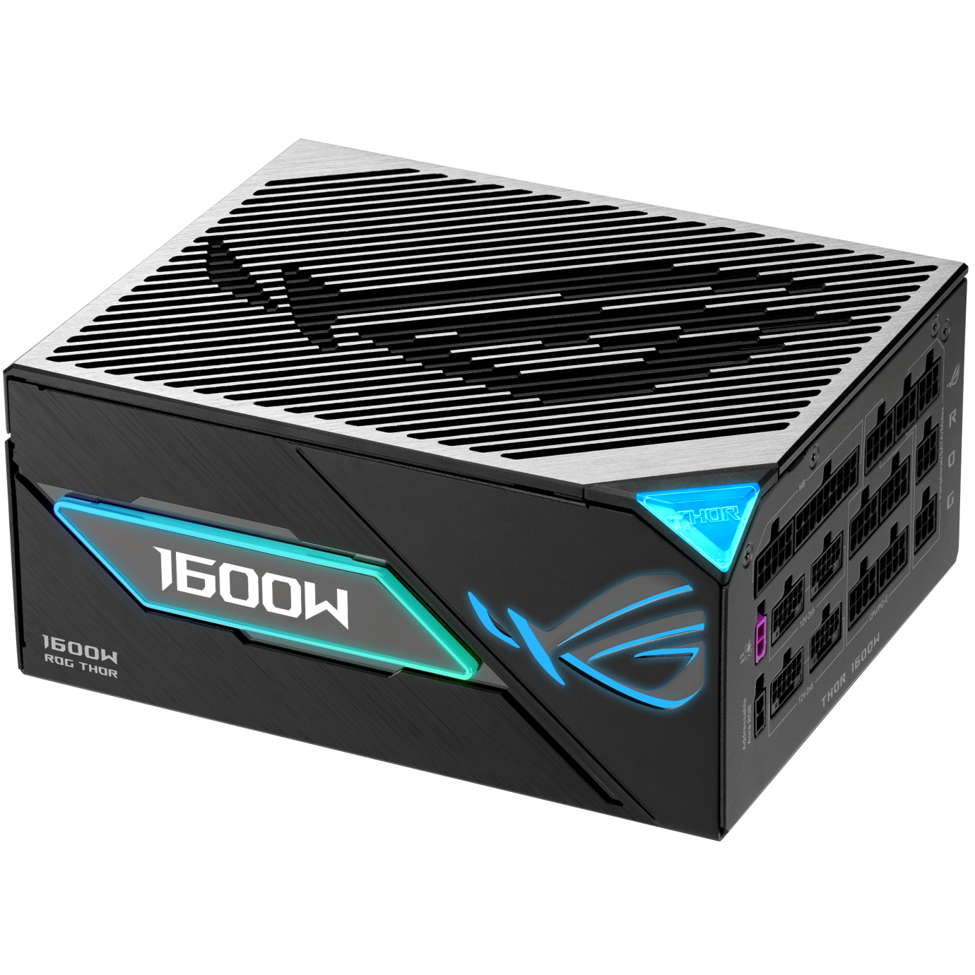 A large main feature product image of ASUS ROG THOR Gaming Evo 1600W Titanium III PCIe 5.1 Modular PSU w/ Equalizer Cable