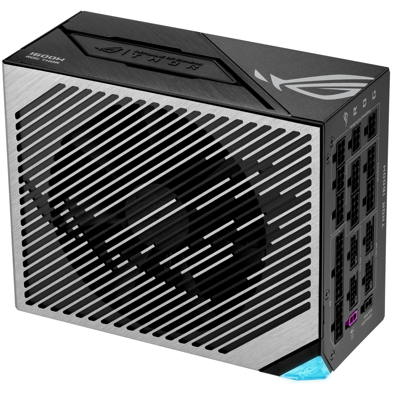 A large main feature product image of ASUS ROG THOR Gaming Evo 1600W Titanium III PCIe 5.1 Modular PSU w/ Equalizer Cable