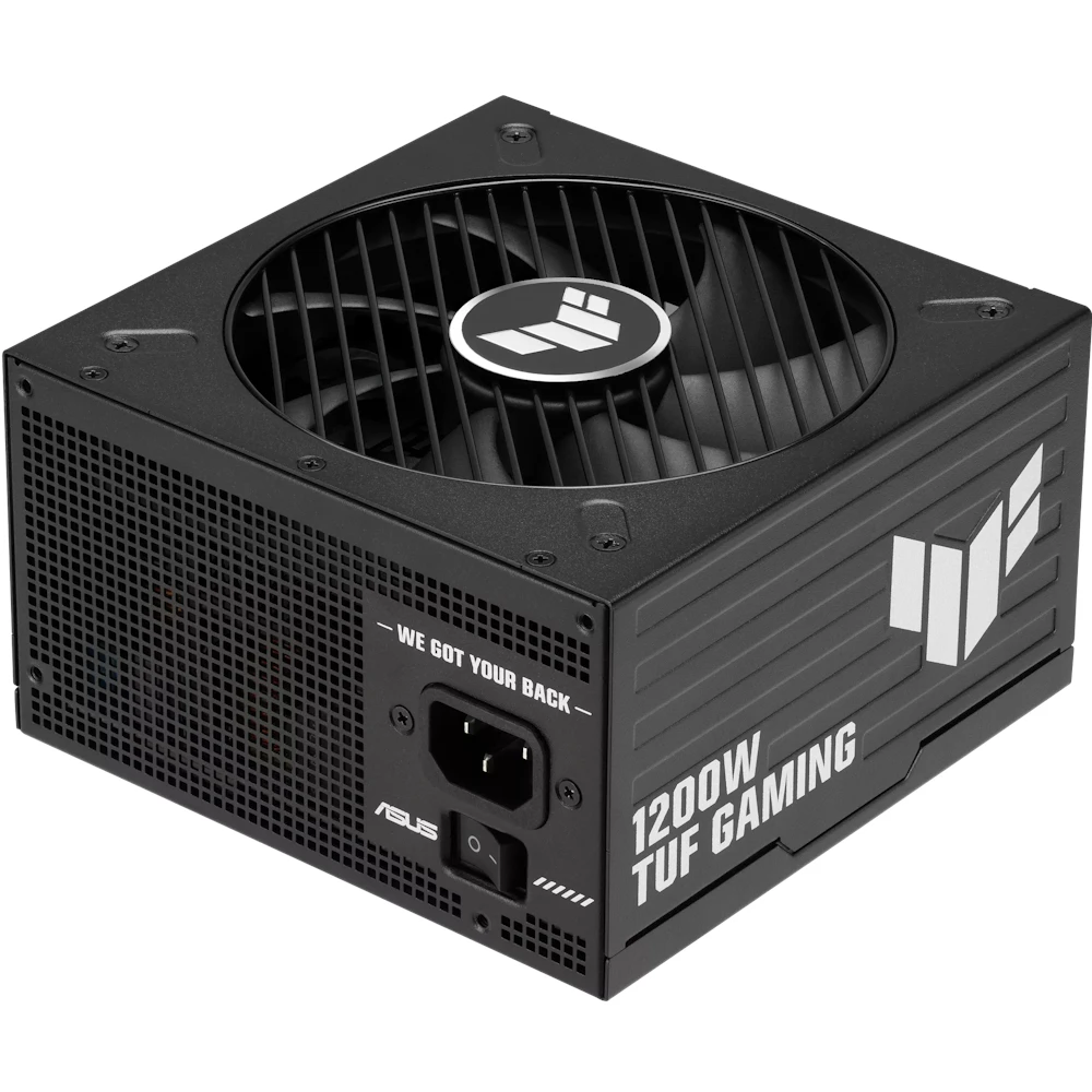 A large main feature product image of ASUS TUF Gaming 1200W Platinum PCIe 5.1 Modular PSU