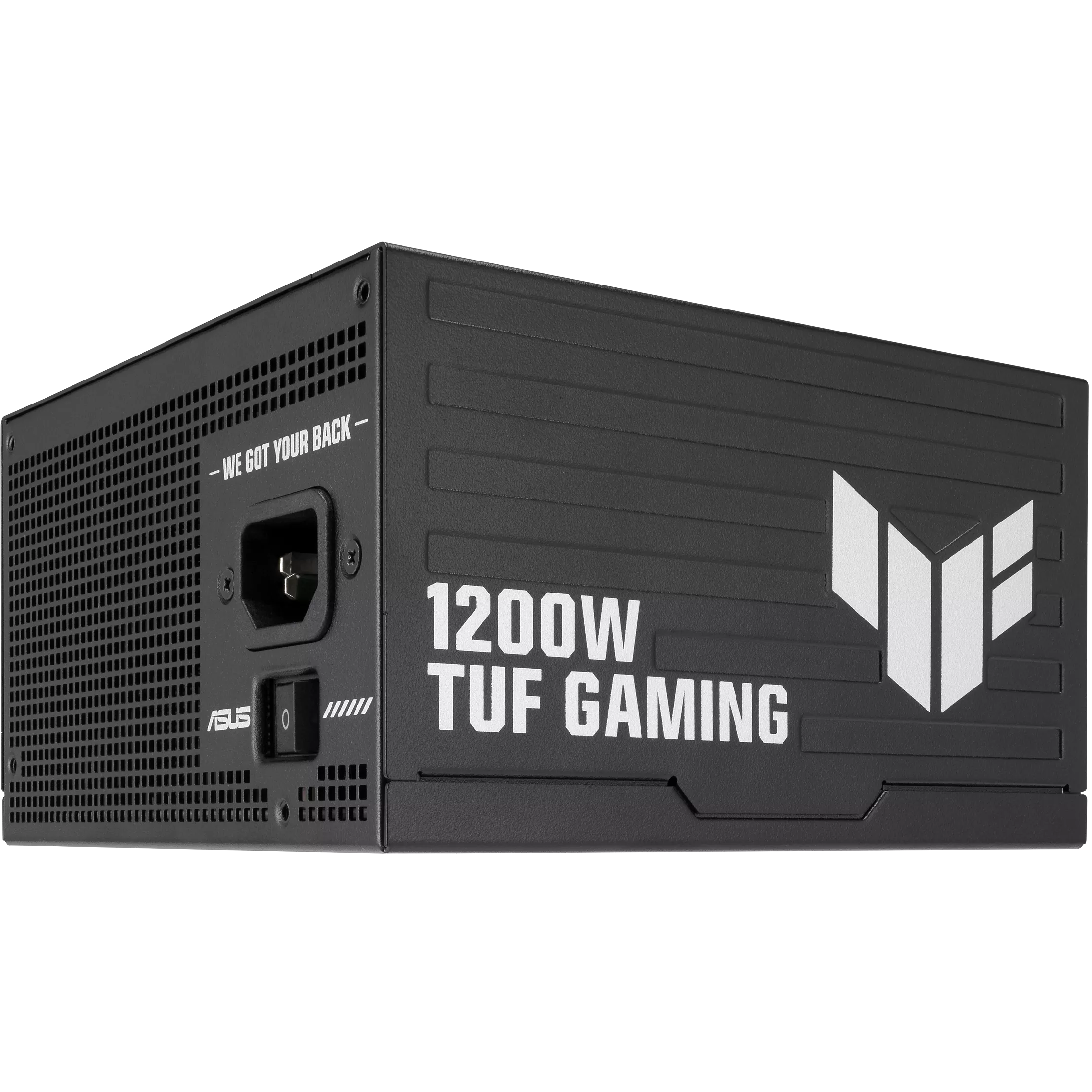 A large main feature product image of ASUS TUF Gaming 1200W Platinum PCIe 5.1 Modular PSU