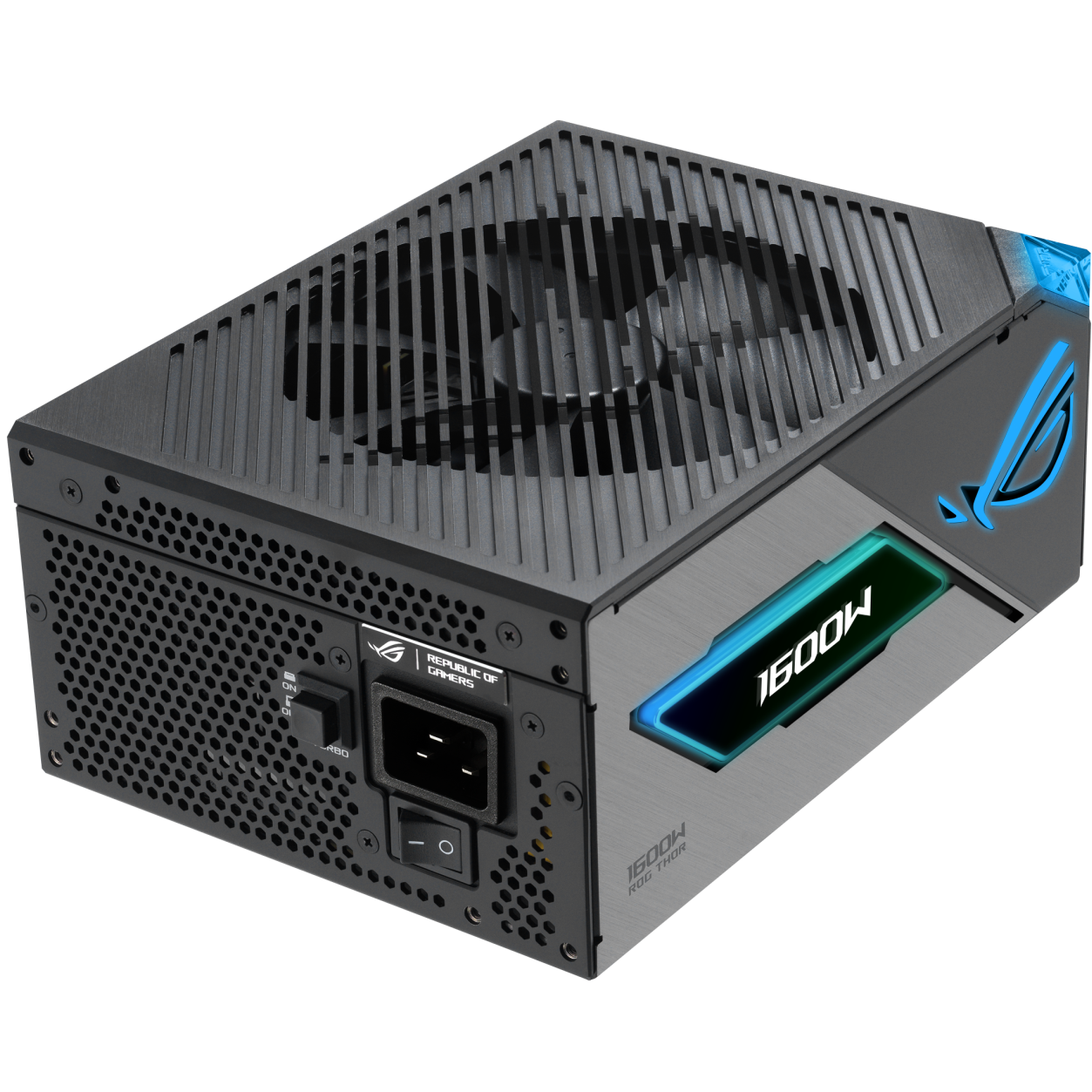 A large main feature product image of ASUS ROG THOR Gaming 1600W Titanium III Modular PSU