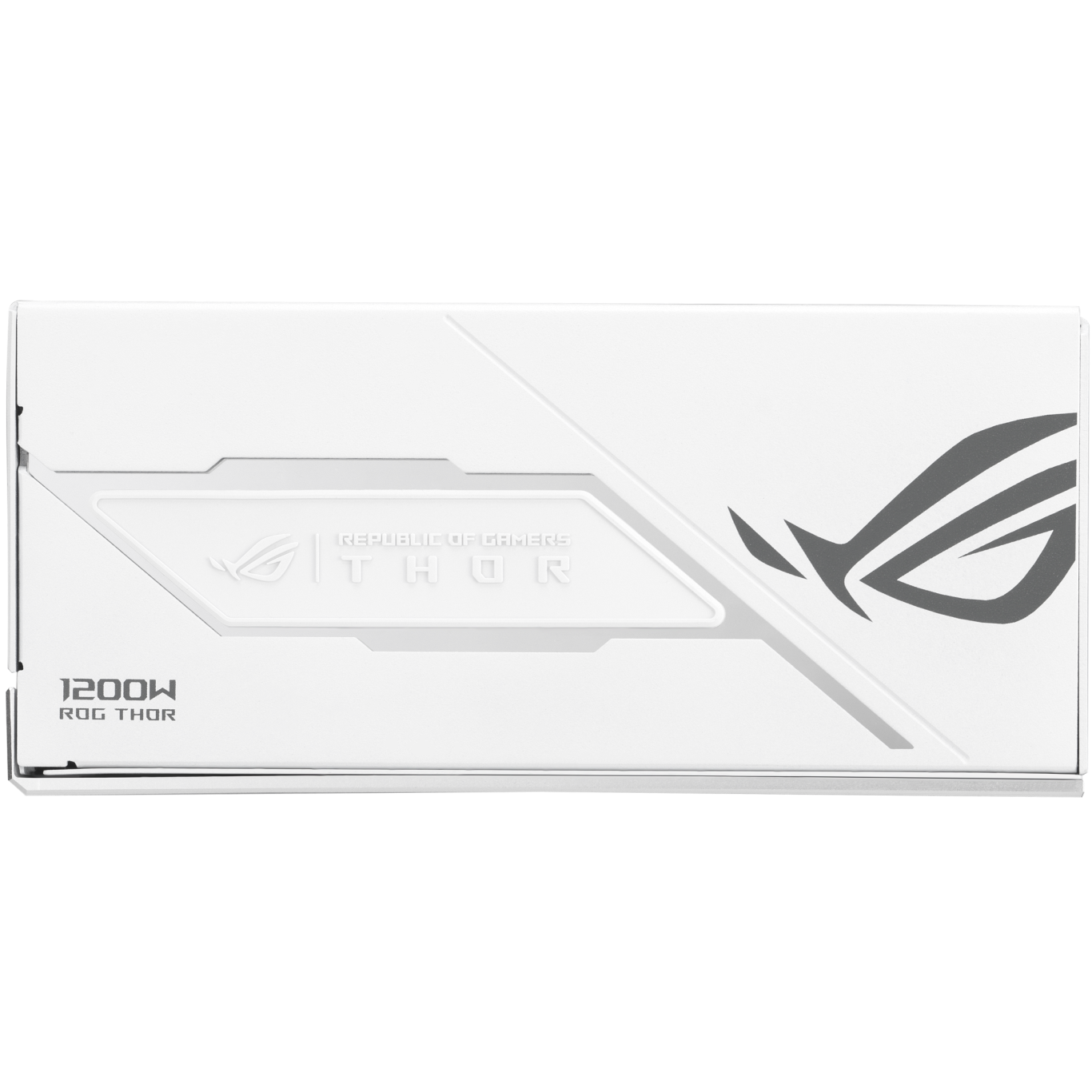 A large main feature product image of ASUS ROG THOR Gaming Evo 1200W Platinum III PCIE 5.1 Modular PSU w/ Equalizer Cable - White