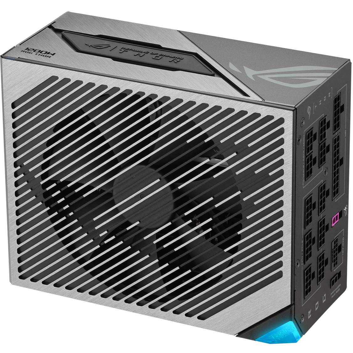 A large main feature product image of ASUS ROG THOR Gaming Evo 1200W Platinum III PCIe 5.1 Modular PSU w/ Equalizer Cable