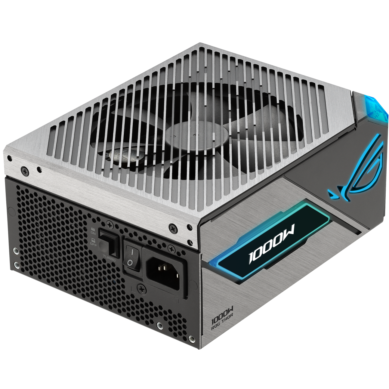 A large main feature product image of ASUS ROG THOR Gaming Evo 1000W Platinum III PCIe 5.1 Modular PSU w/ Equalizer Cable