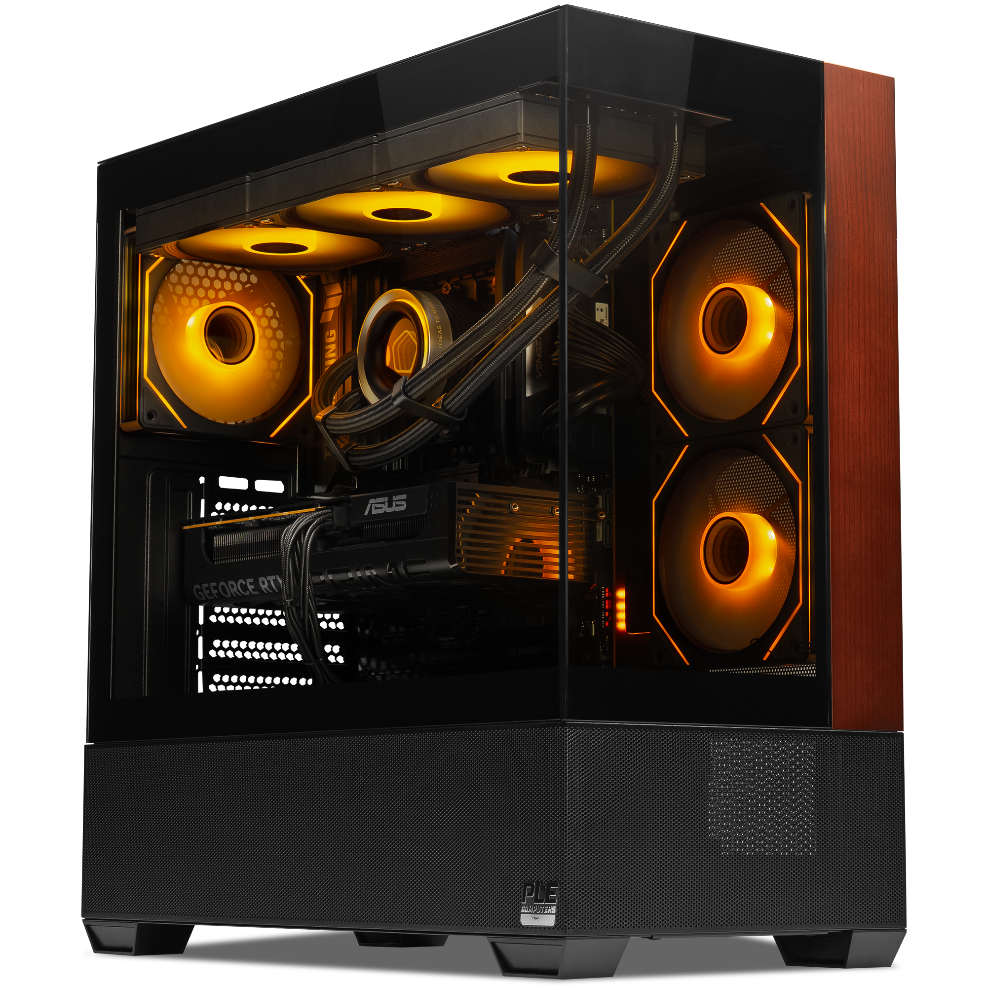 A large main feature product image of EX-DEMO PLE Pyro RTX 5060 Prebuilt Ready To Go Gaming PC