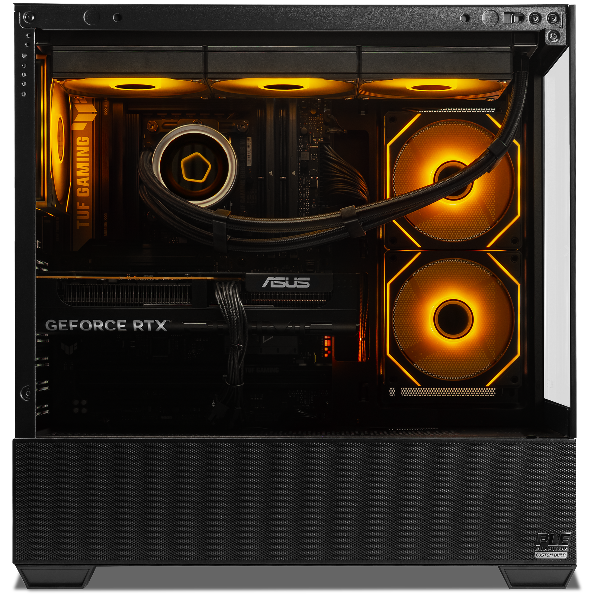 A large main feature product image of EX-DEMO PLE Pyro RTX 5060 Prebuilt Ready To Go Gaming PC
