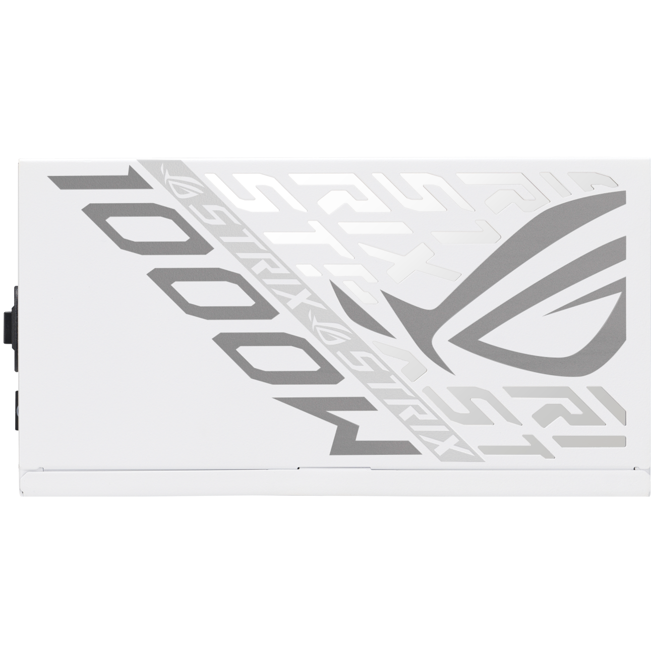 A large main feature product image of ASUS ROG Strix Gaming Evo 1000W Platinum PCIe 5.1 Modular PSU w/ Equalizer Cable - White