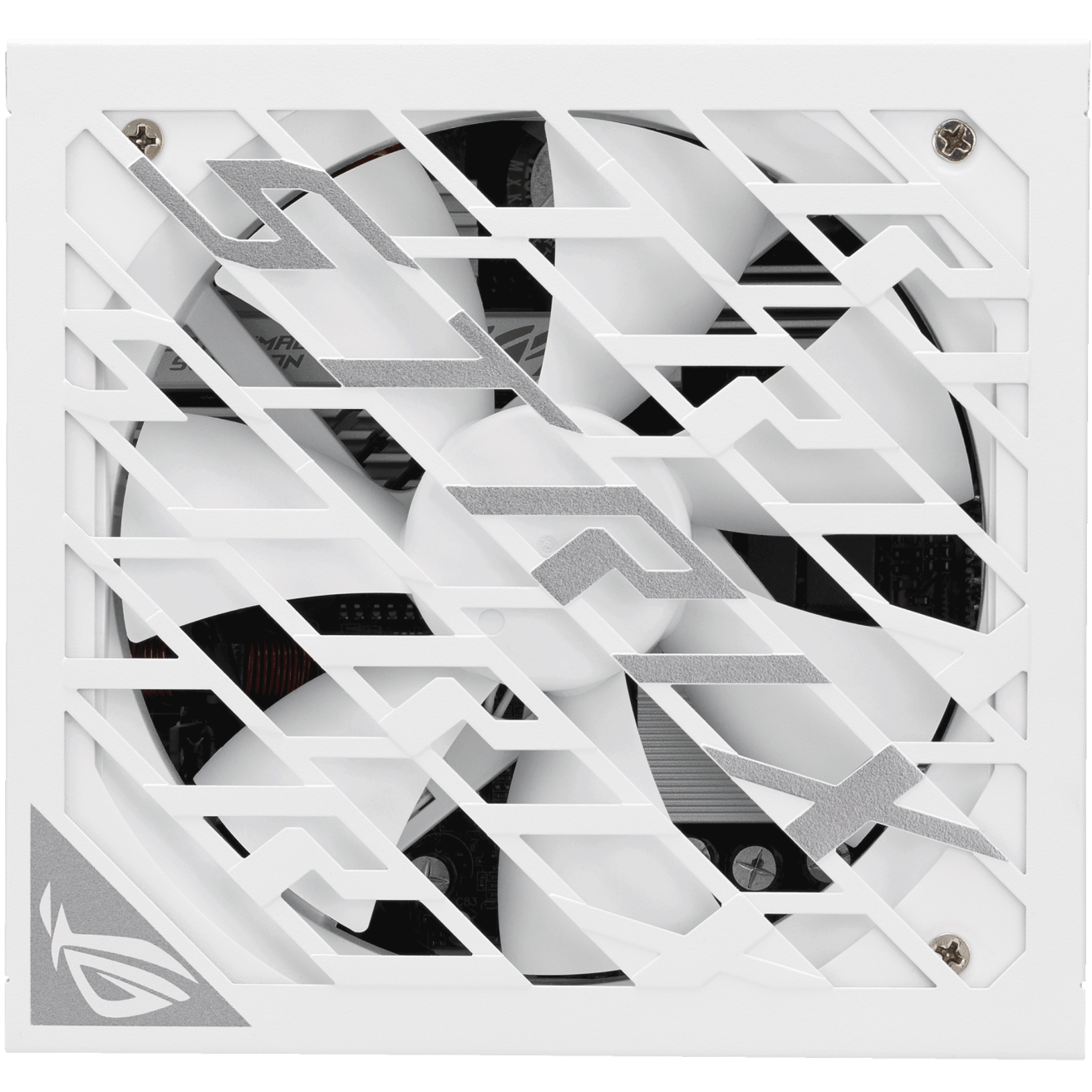 A large main feature product image of ASUS ROG Strix Gaming Evo 1000W Platinum PCIe 5.1 Modular PSU w/ Equalizer Cable - White