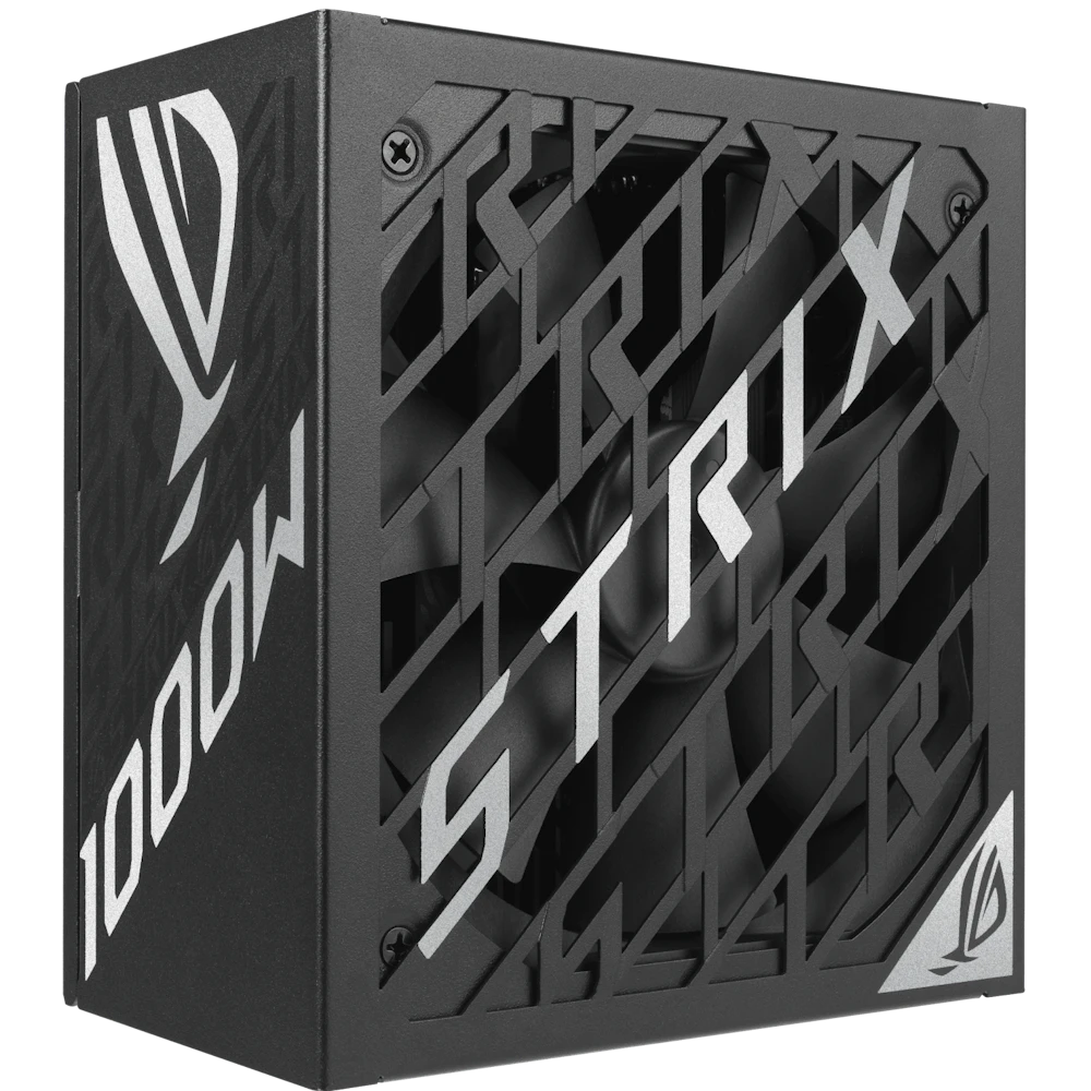 A large main feature product image of ASUS ROG Strix Gaming Evo 1000W Platinum PCIe 5.1 Modular PSU w/ Equalizer Cable