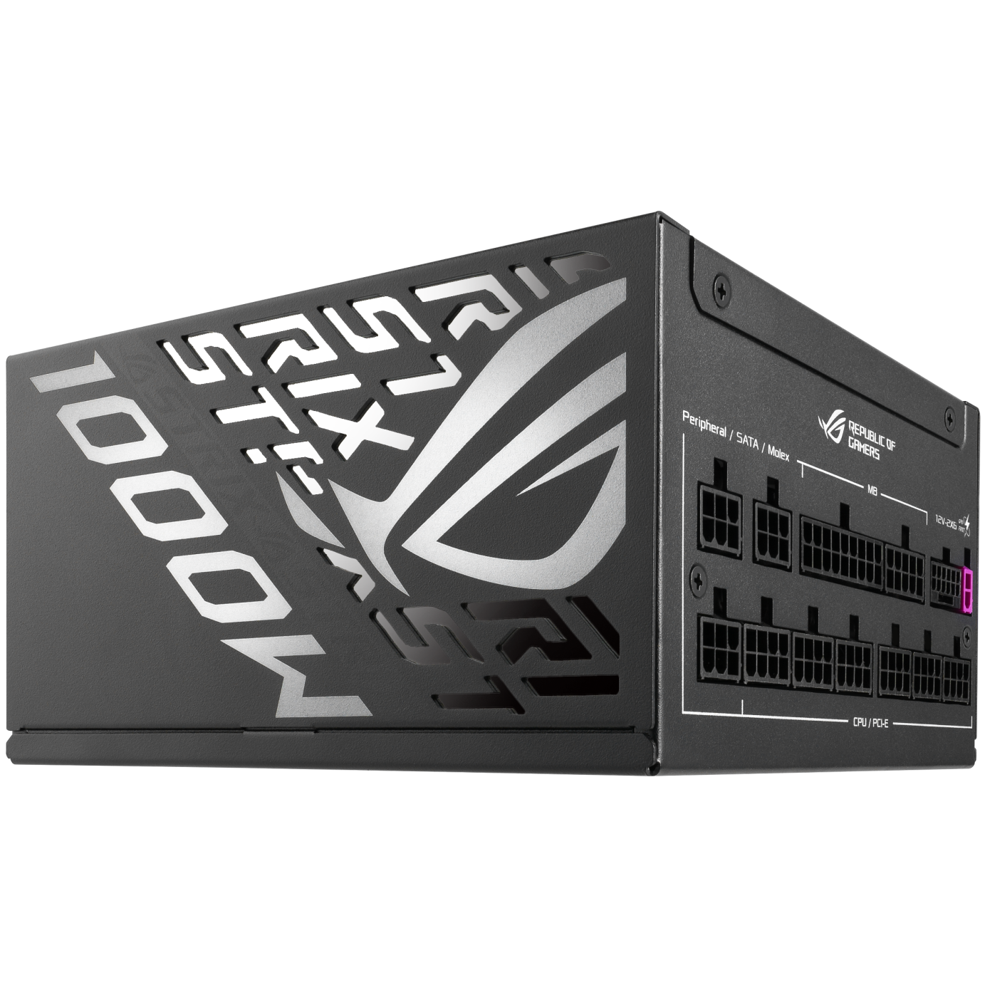A large main feature product image of ASUS ROG Strix Gaming Evo 1000W Platinum PCIe 5.1  Modular PSU w/ Equalizer Cable