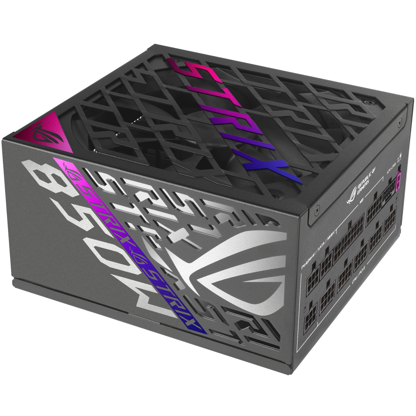 A large main feature product image of ASUS ROG Strix Gaming Evo 850W Platinum PCIe 5.1  Modular PSU w/ Equalizer Cable