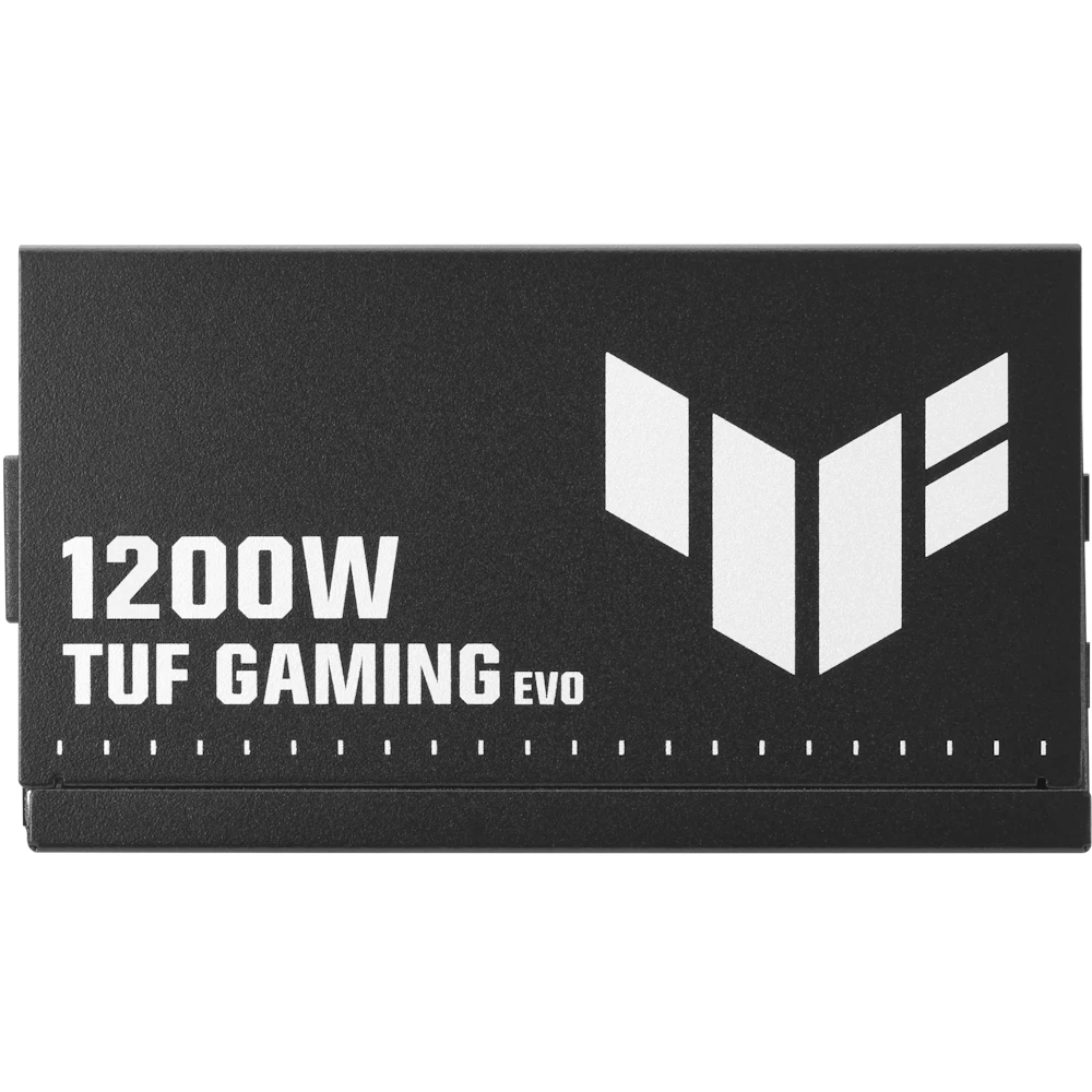 A large main feature product image of ASUS TUF Gaming Evo 1200W Gold PCIe 5.1 Modular PSU