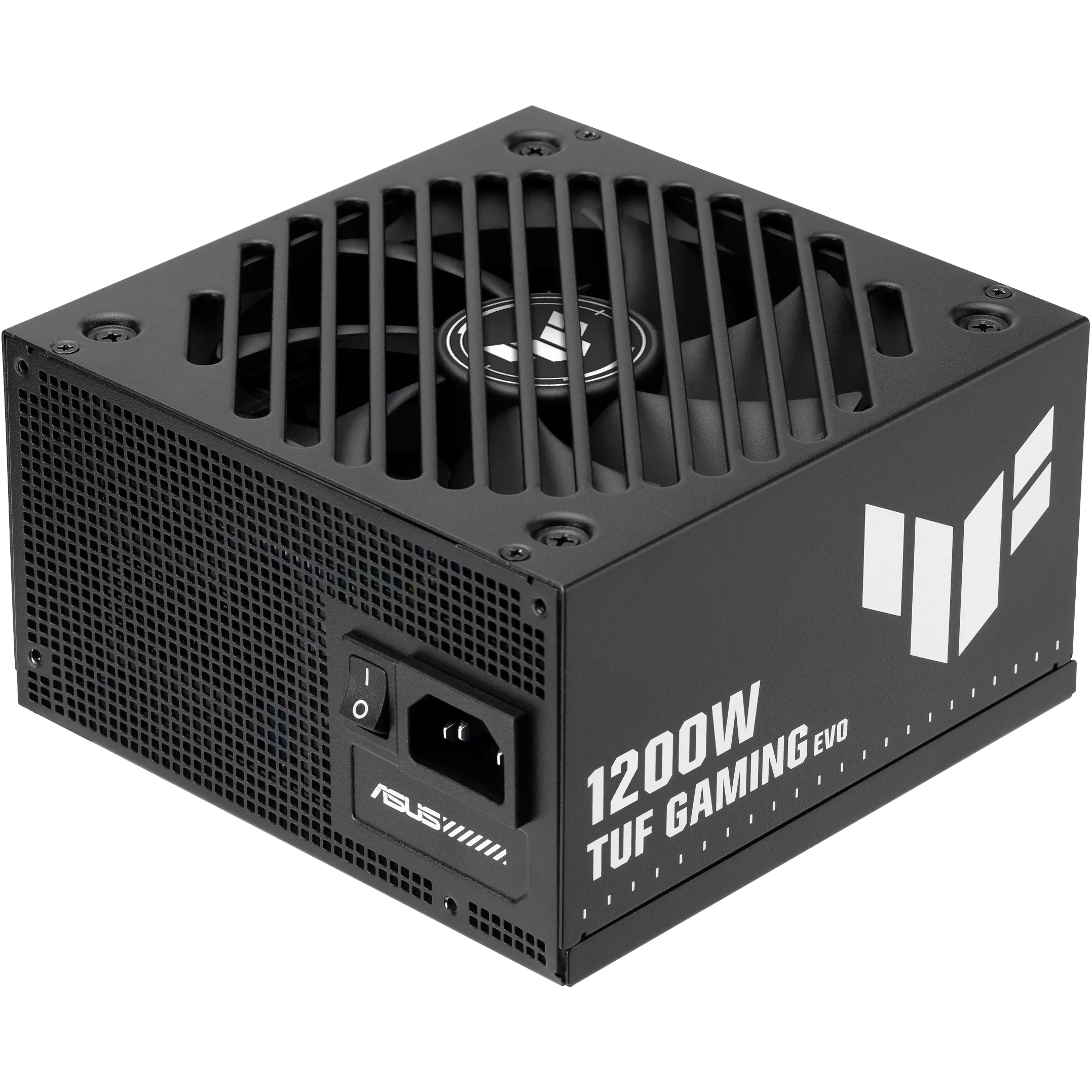 A large main feature product image of ASUS TUF Gaming Evo 1200W Gold PCIe 5.1 Modular PSU