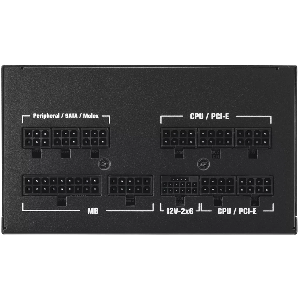 A large main feature product image of ASUS TUF Gaming Evo 1200W Gold PCIe 5.1 Modular PSU