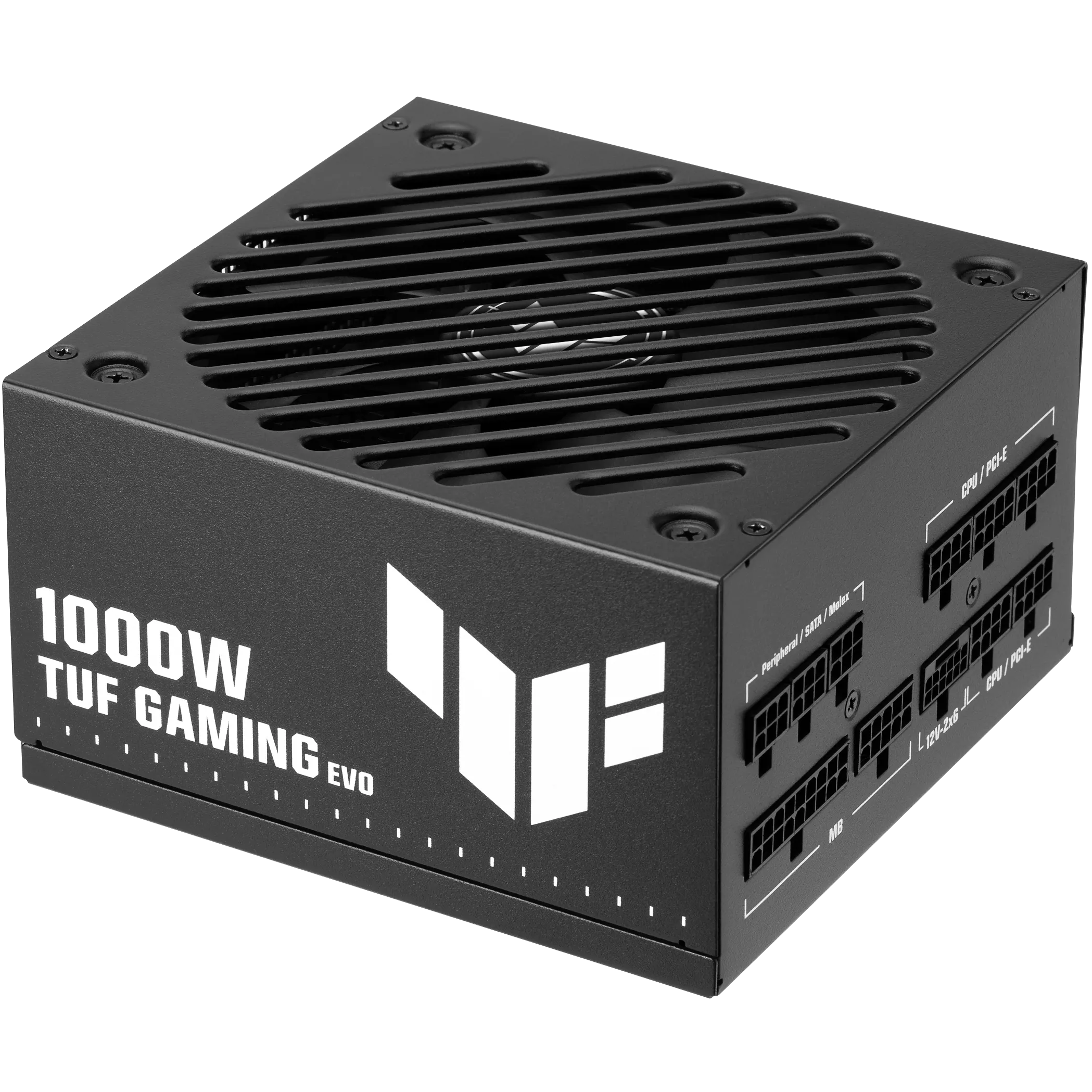A large main feature product image of ASUS TUF Gaming Evo 1000W Gold PCIe 5.1 Modular PSU