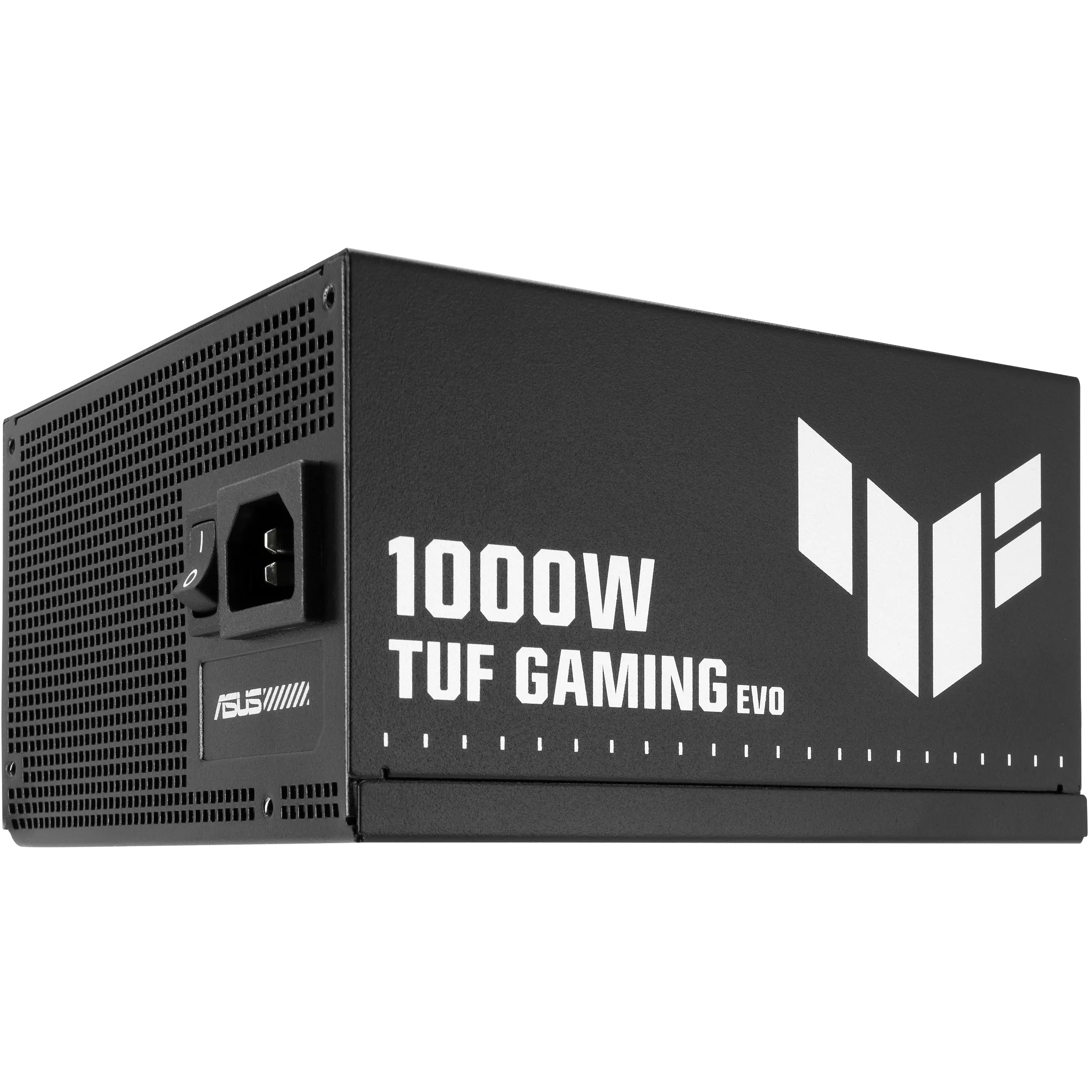 A large main feature product image of ASUS TUF Gaming Evo 1000W Gold PCIe 5.1 Modular PSU