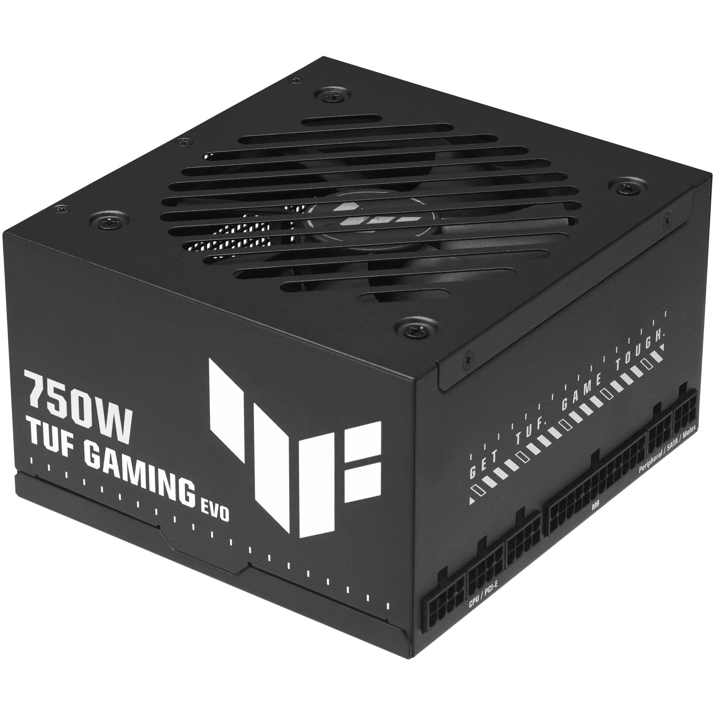 A large main feature product image of ASUS TUF Gaming Evo 750W Bronze Modular PSU