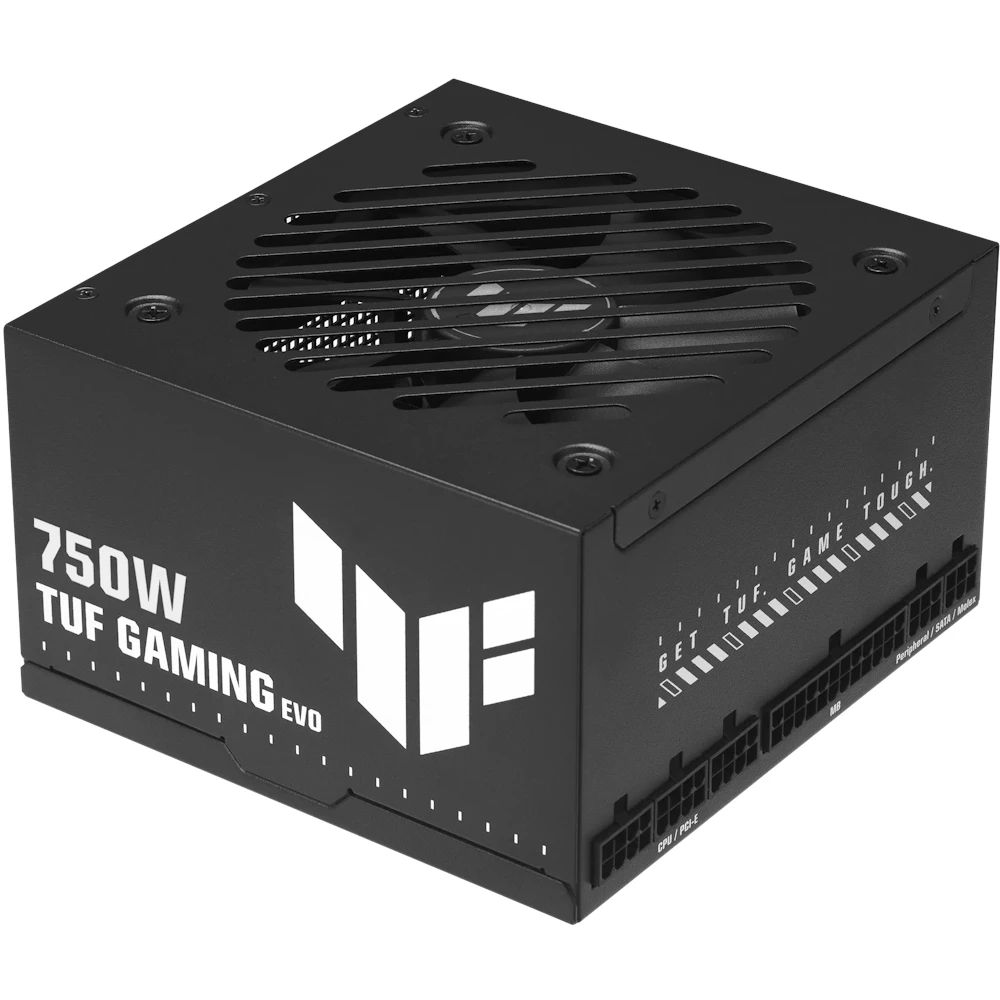 A large main feature product image of ASUS TUF Gaming Evo 750W Bronze Modular PSU