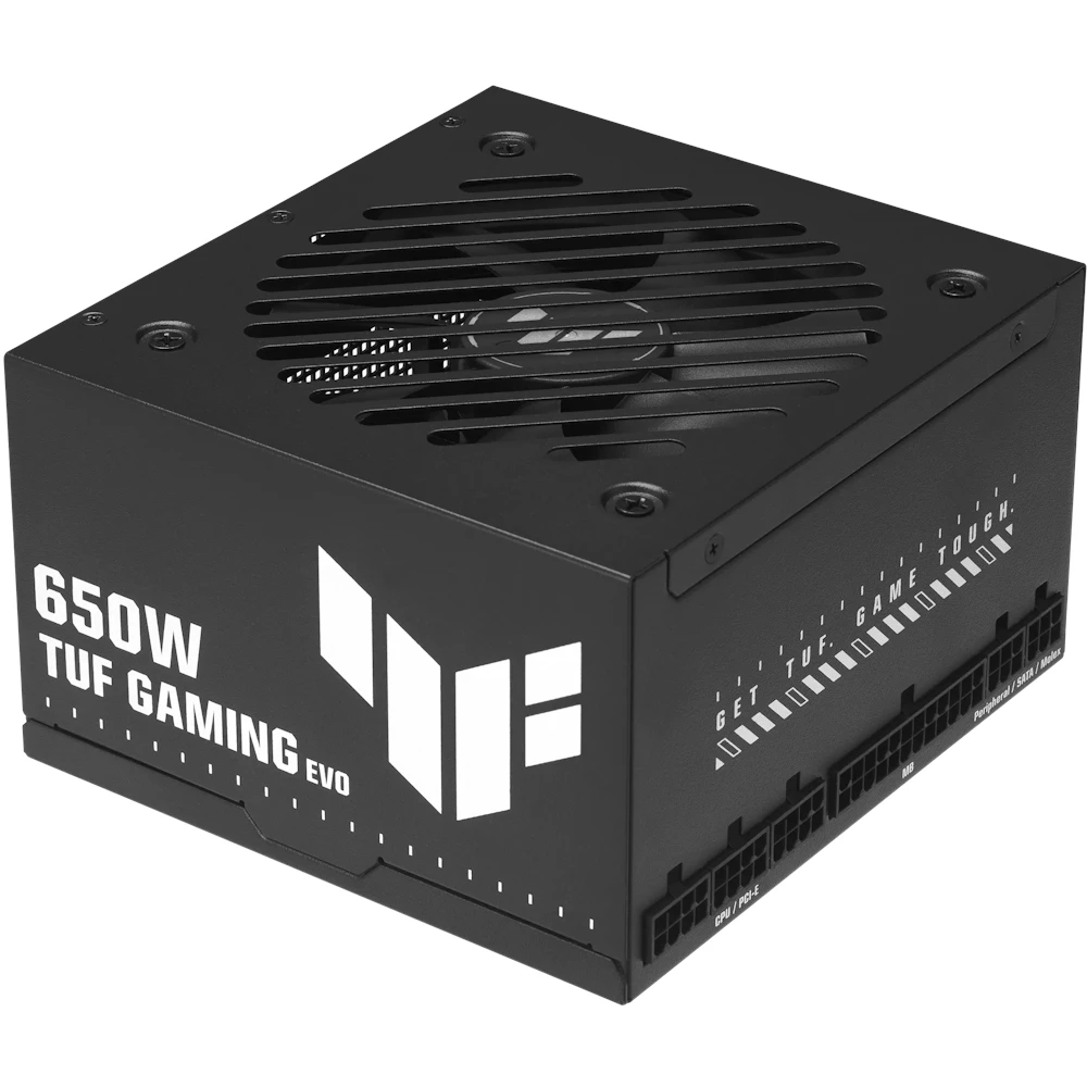 A large main feature product image of ASUS TUF Gaming Evo 650W Bronze Modular PSU