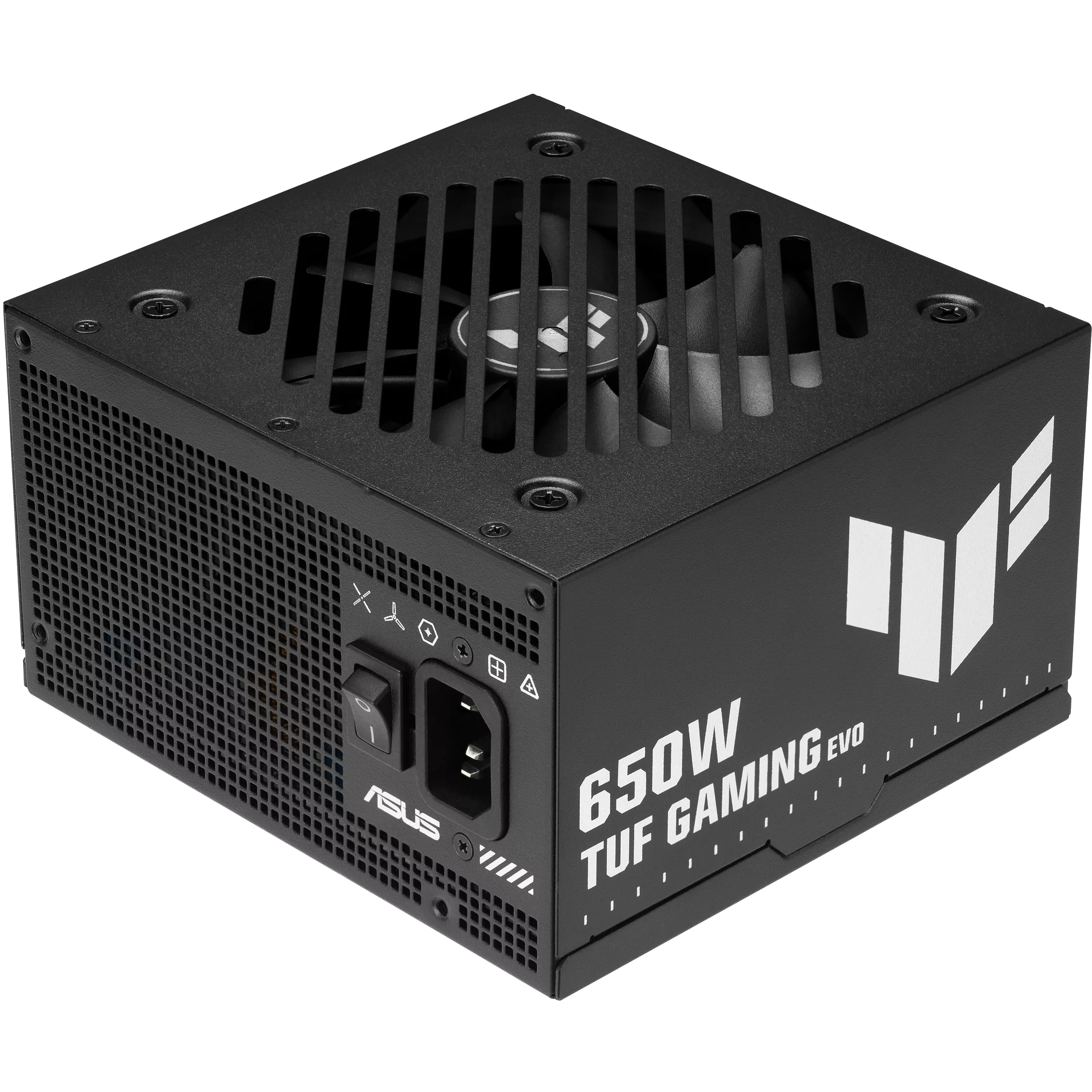 A large main feature product image of ASUS TUF Gaming Evo 650W Bronze Modular PSU