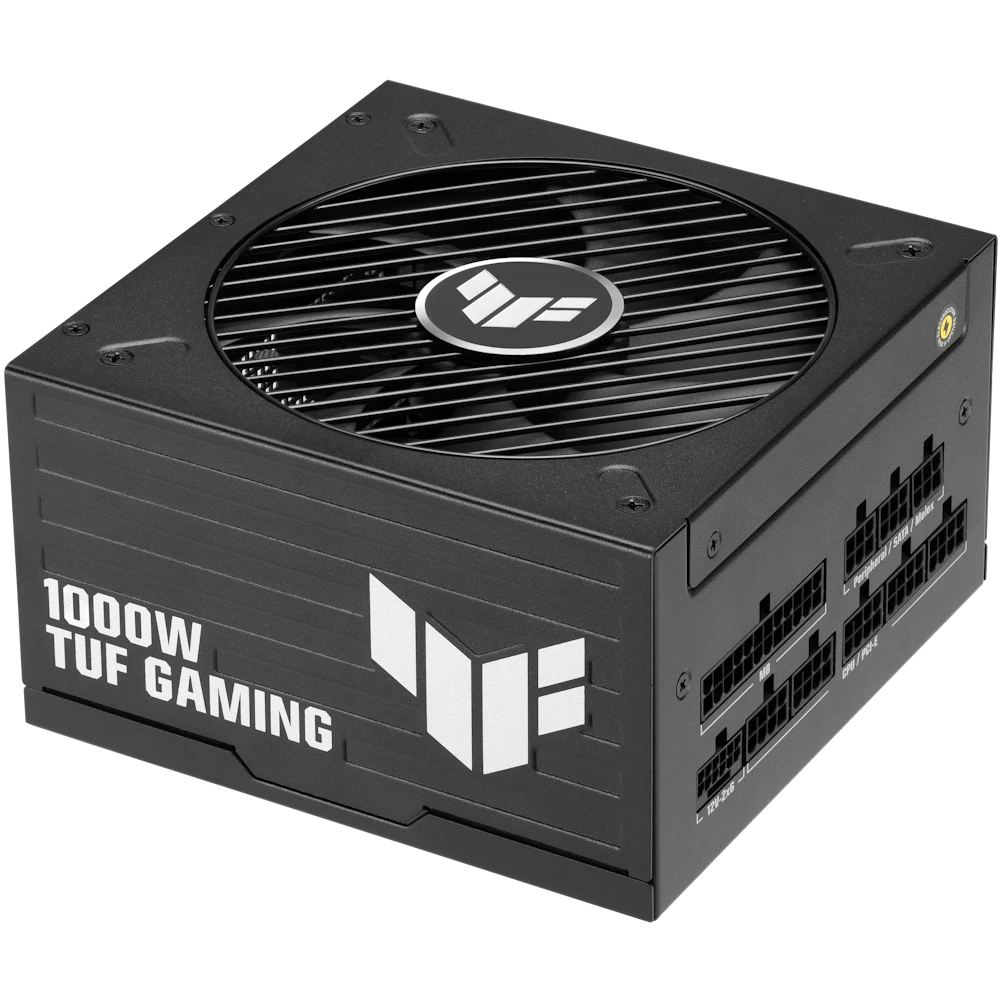A large main feature product image of ASUS TUF Gaming 1000W Platinum PCIe 5.1 Modular PSU