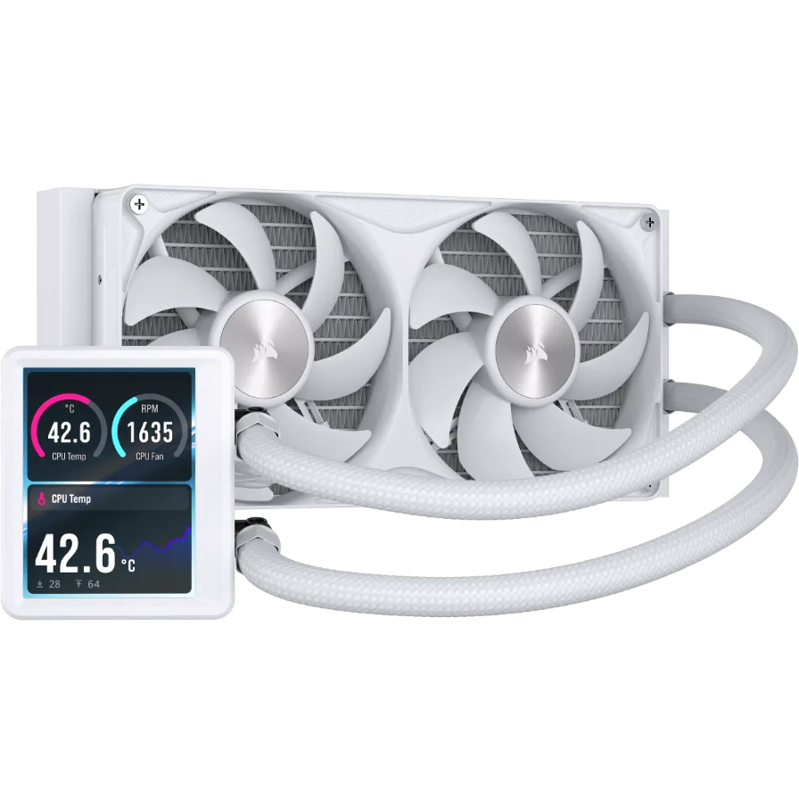 A large main feature product image of Corsair NAUTILUS II 240 RS LCD - 240mm AIO Liquid CPU Cooler (White)
