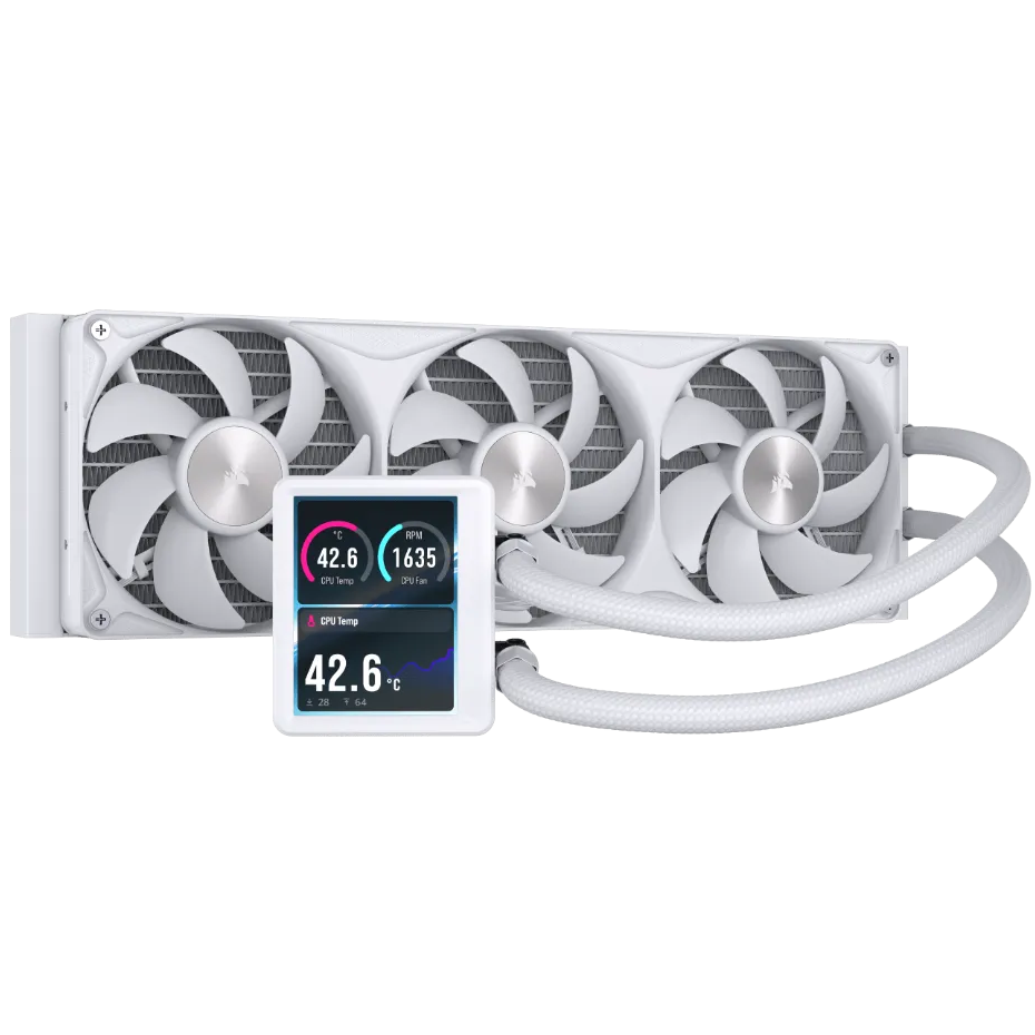 A large main feature product image of Corsair NAUTILUS II 360 RS LCD - 360mm AIO Liquid CPU Cooler (White)