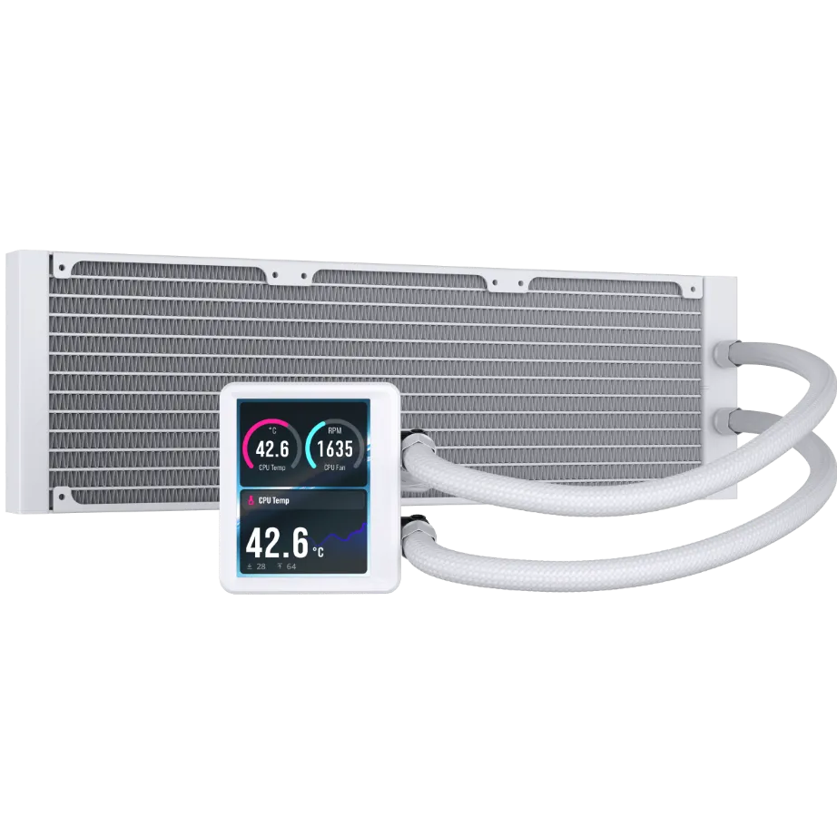 A large main feature product image of Corsair NAUTILUS II 360 RS LCD - 360mm AIO Liquid CPU Cooler (White)