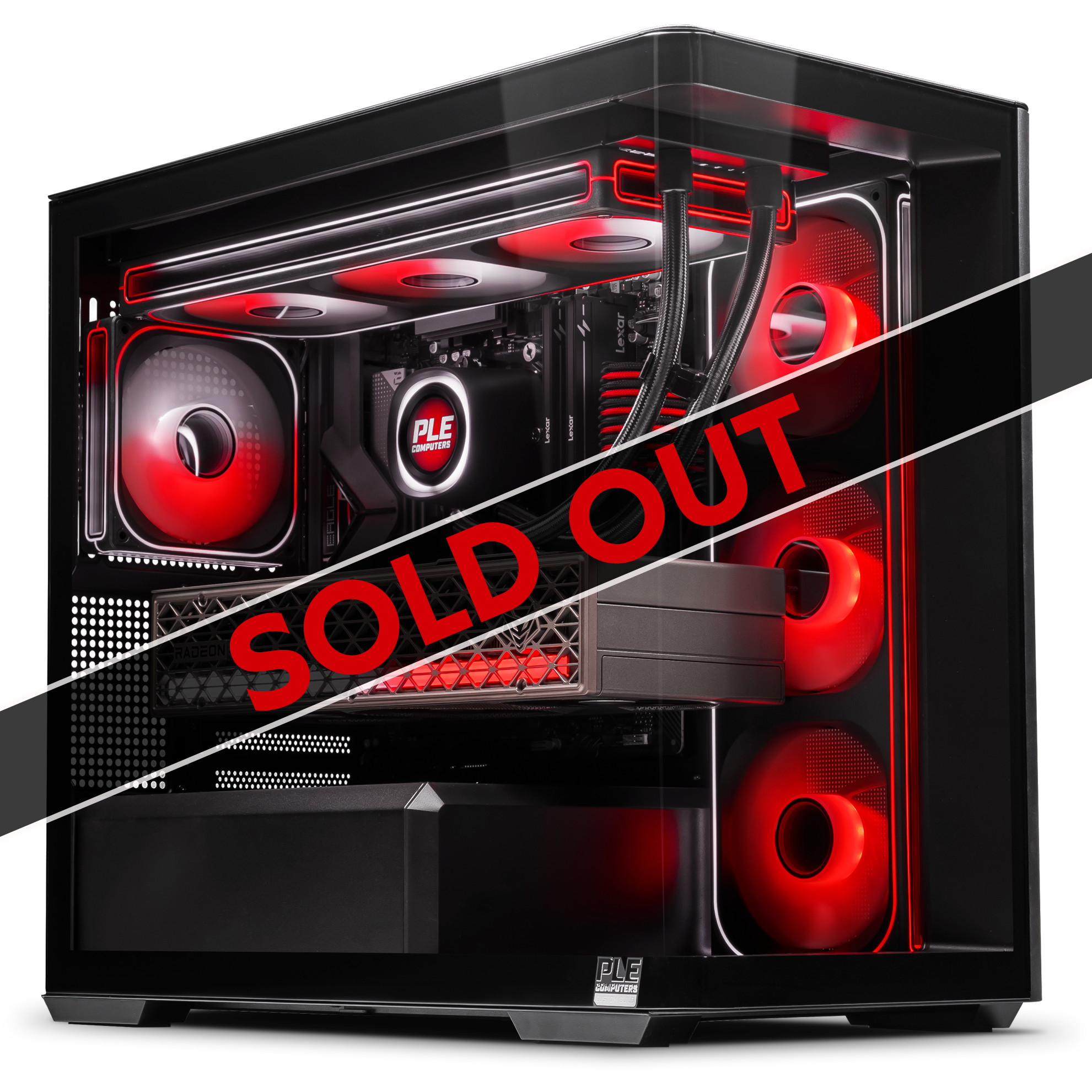 A large main feature product image of PLE 35th Anniversary RX 9070 XT Prebuilt Ready To Go Gaming PC