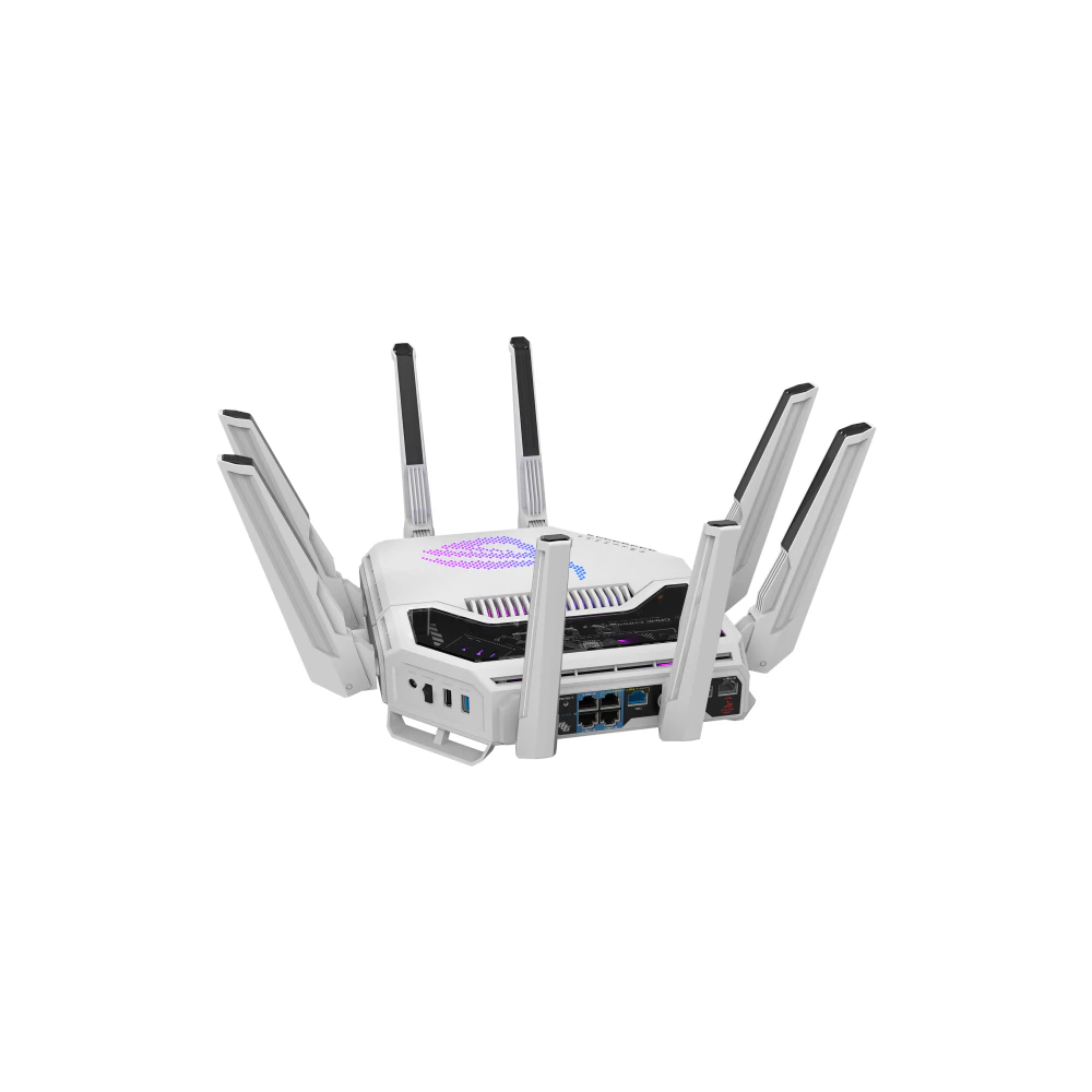 A large main feature product image of EX-DEMO ASUS ROG Rapture GT-BE19000AI Tri-Band WiFi 7 AI Gaming Router