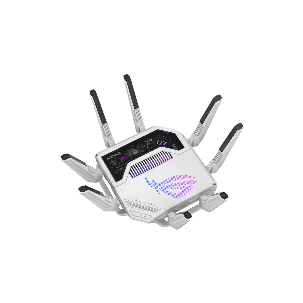 A large main feature product image of EX-DEMO ASUS ROG Rapture GT-BE19000AI Tri-Band WiFi 7 AI Gaming Router