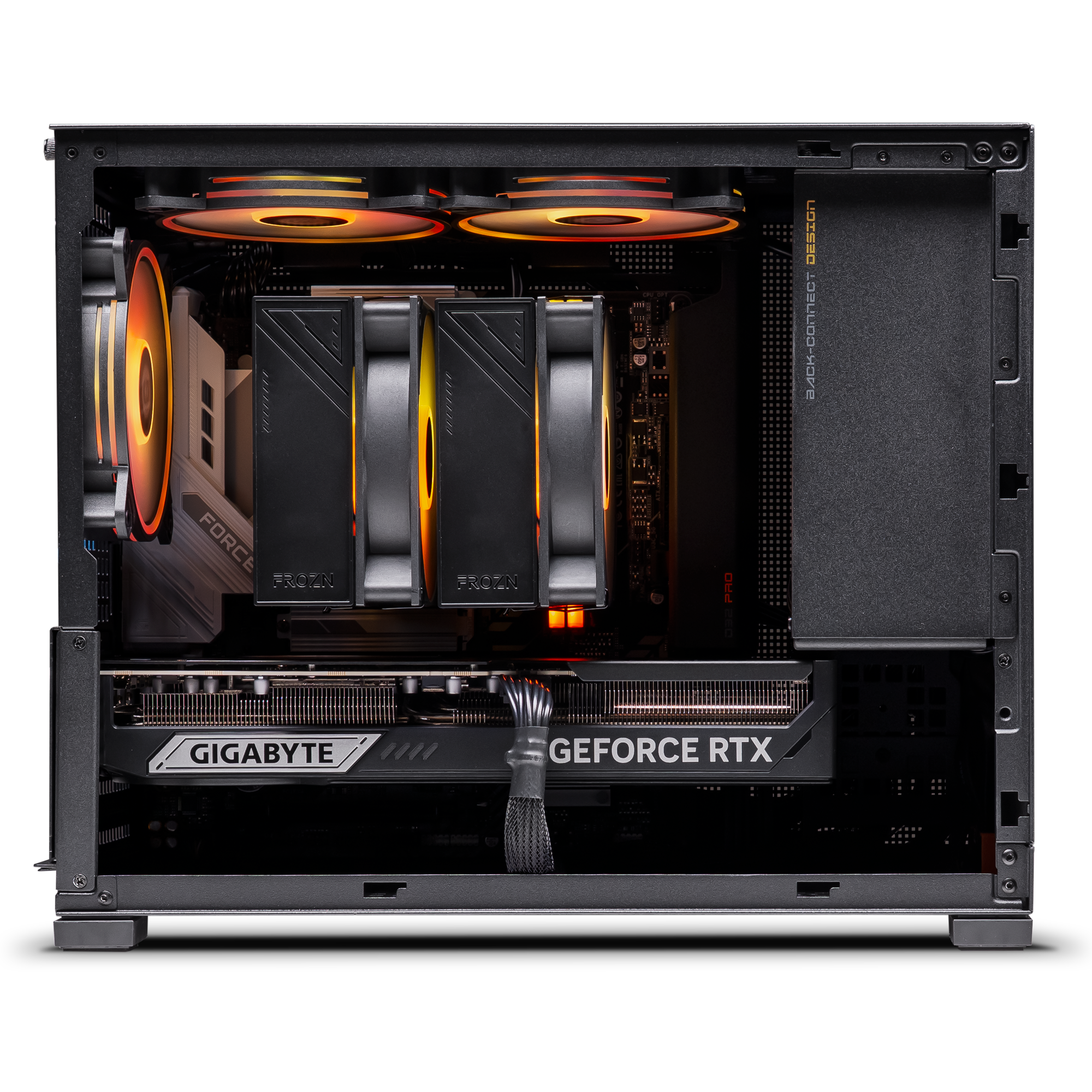 A large main feature product image of PLE Flare RTX 5080 Prebuilt Ready To Go Gaming PC