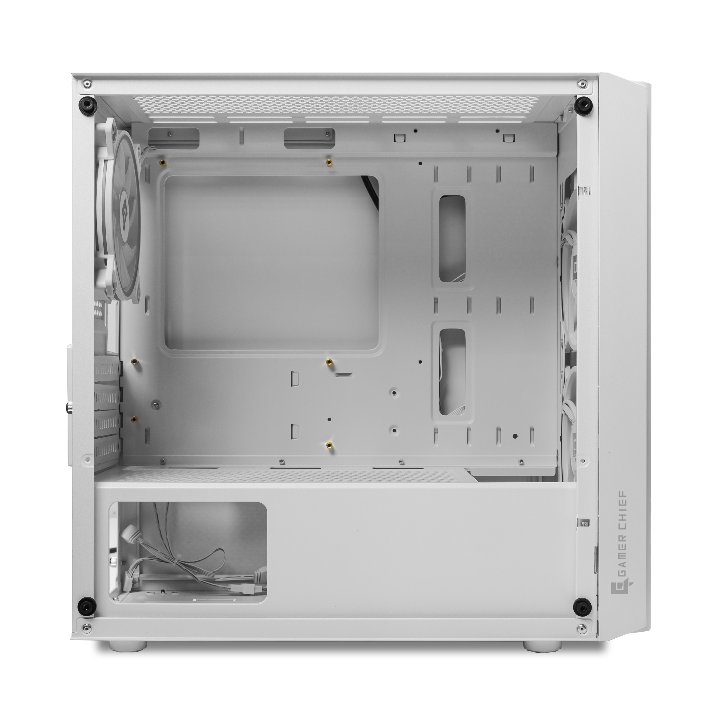 A large main feature product image of EX-DEMO GamerChief Mesh G40 mATX Case (White)