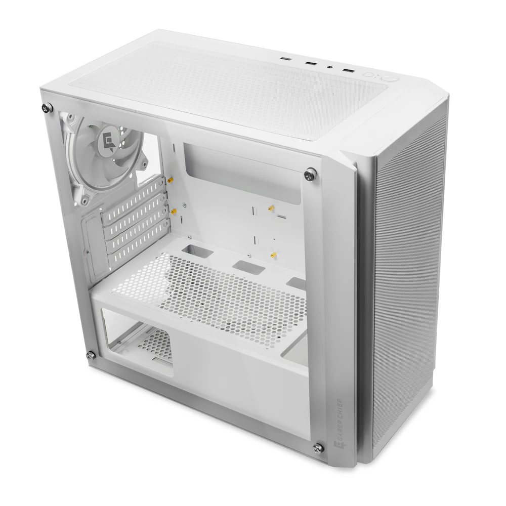 A large main feature product image of EX-DEMO GamerChief Mesh G40 mATX Case (White)