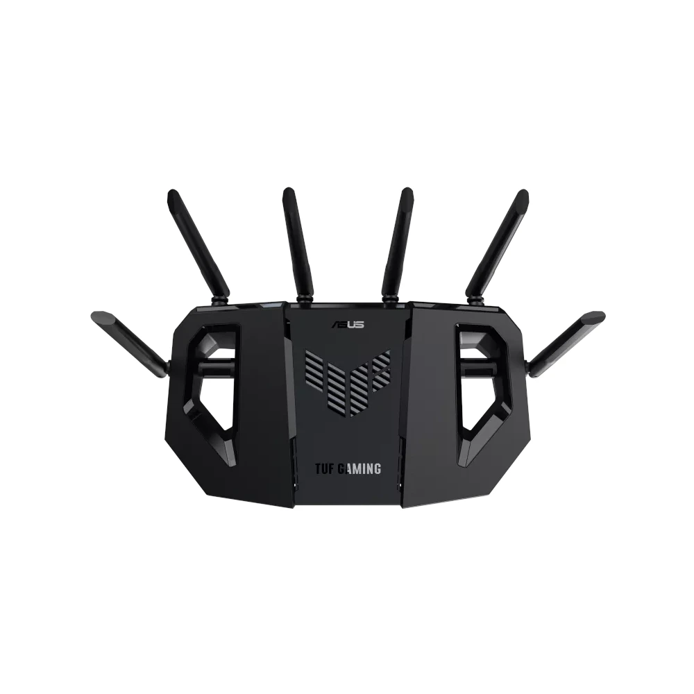 A large main feature product image of EX-DEMO ASUS TUF Gaming BE9400 Tri Band WiFi 7 Gaming Router