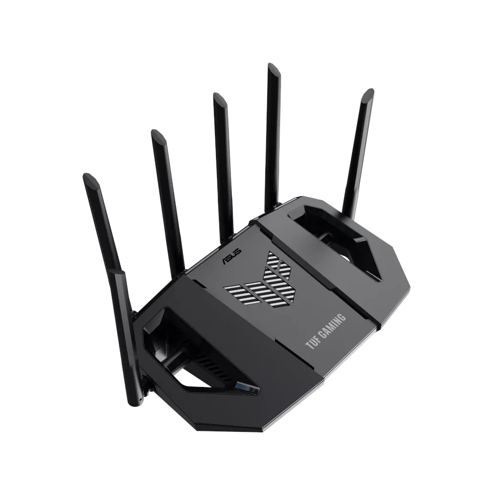 A large main feature product image of EX-DEMO ASUS TUF Gaming BE9400 Tri Band WiFi 7 Gaming Router